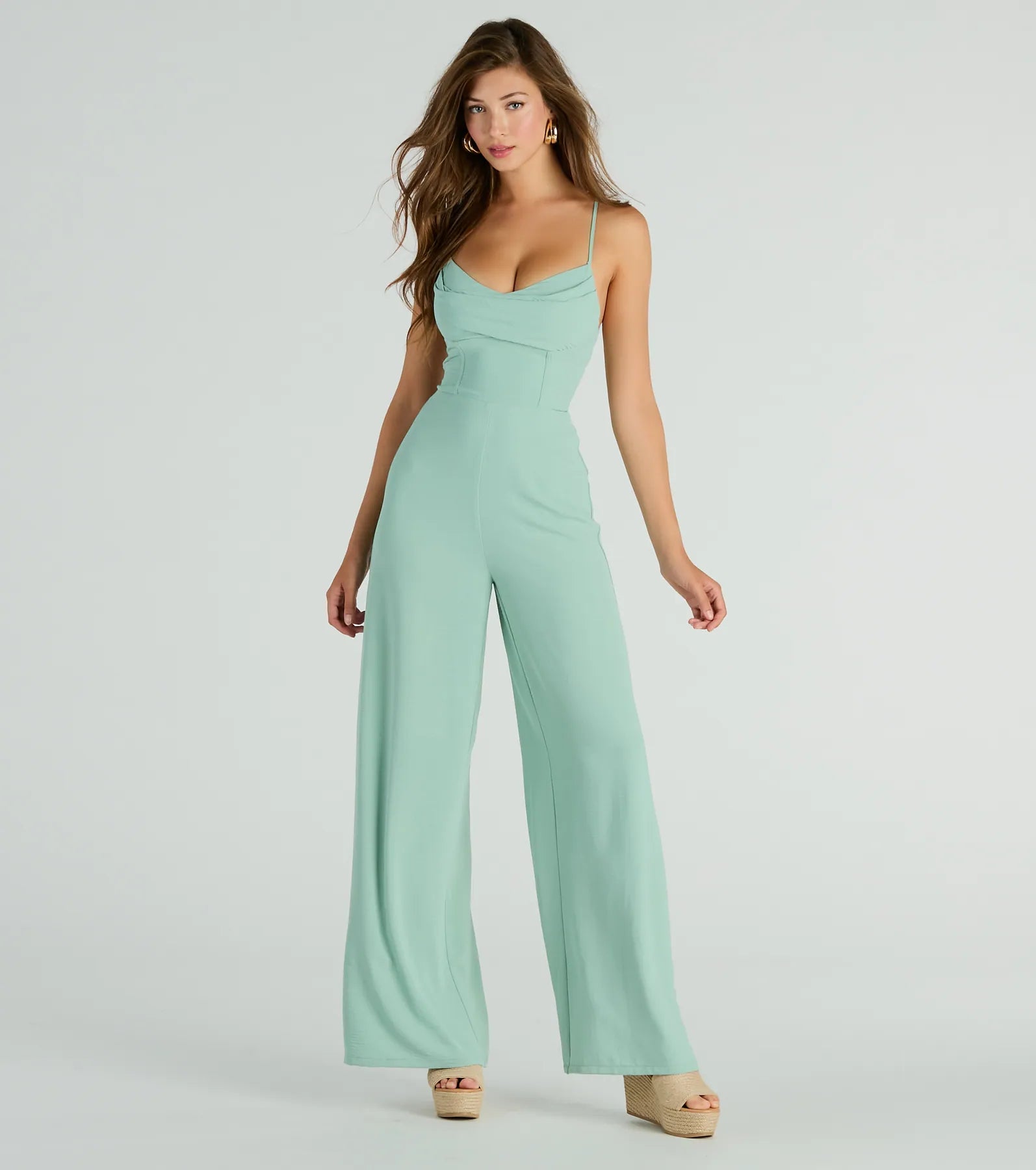 Effortless Allure Lace-Up Woven Wide-Leg Jumpsuit