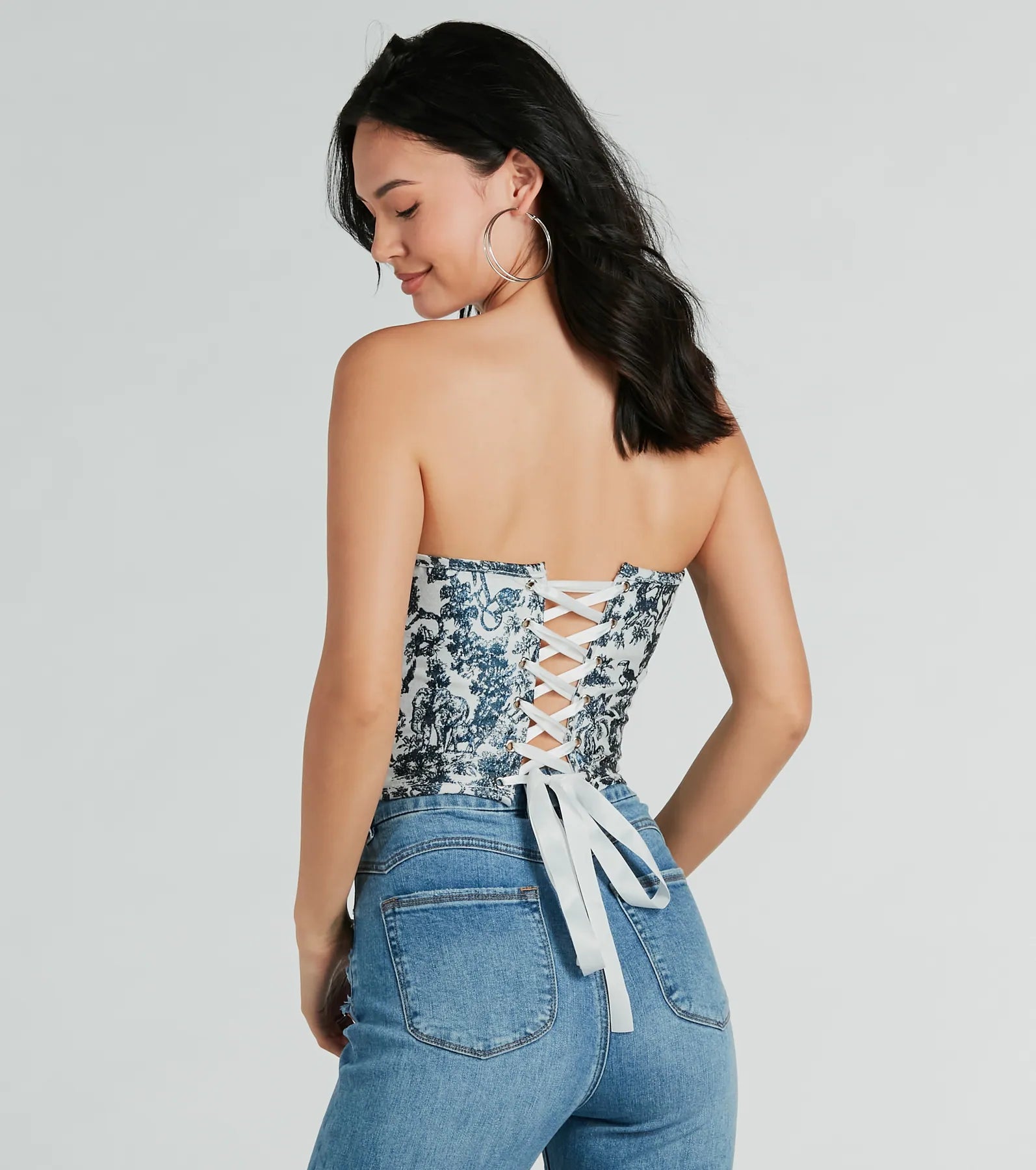 Jungle Cutie Strapless Lace-Up Corset Top