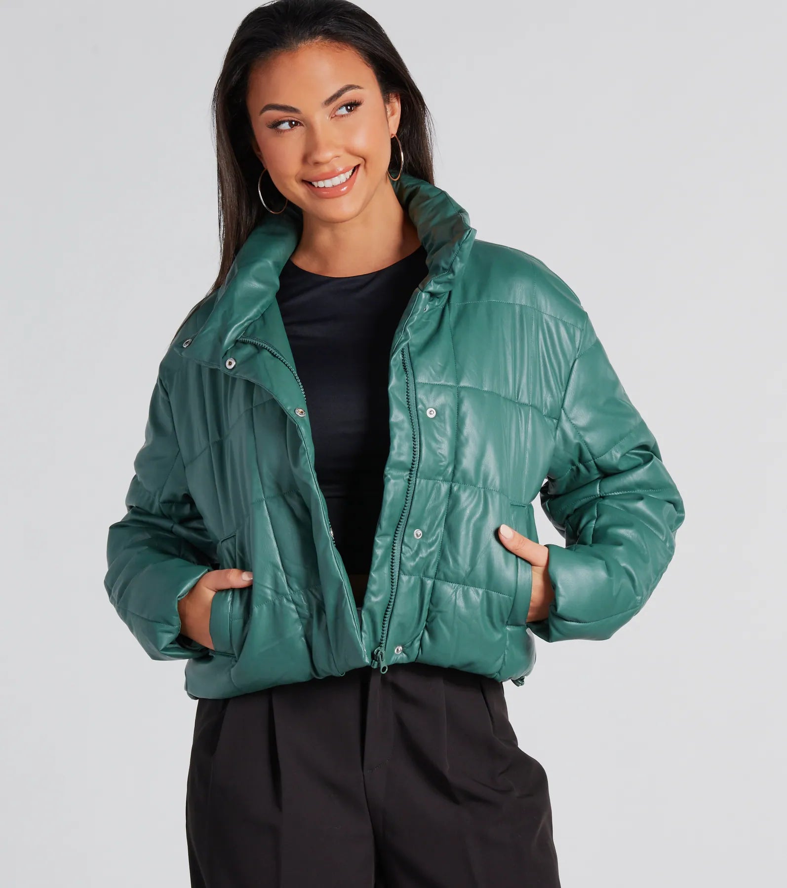 Sleek As Can Be Faux Leather Puffer Jacket