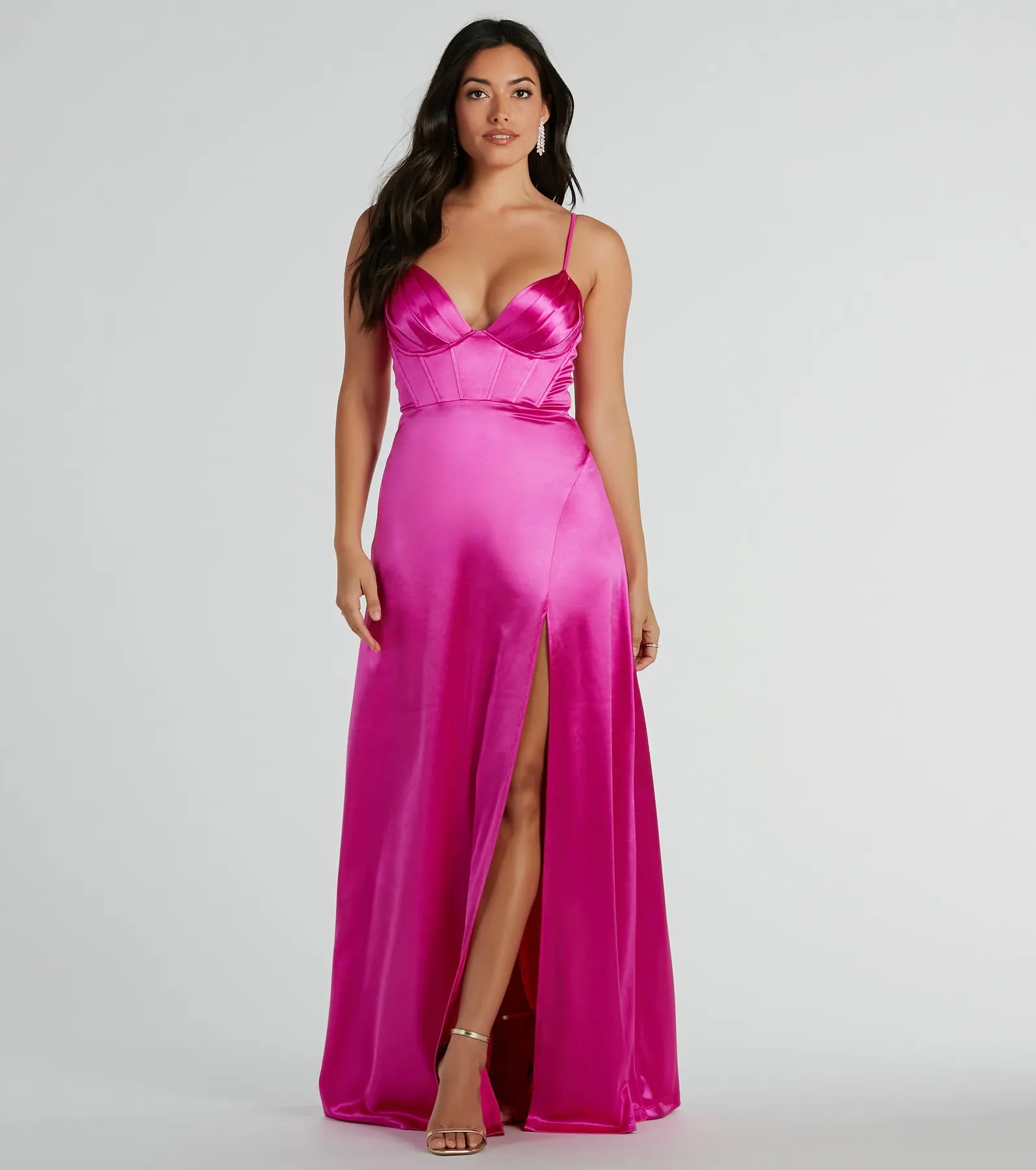 Haley Corset Slit A-Line Satin Formal Dress