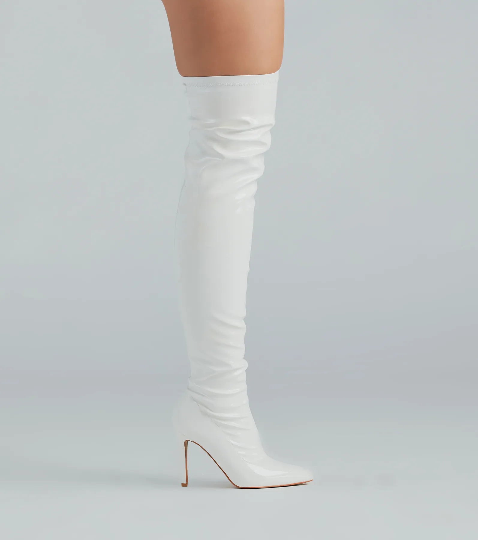 High Standards Patent Thigh-High Stiletto Boots