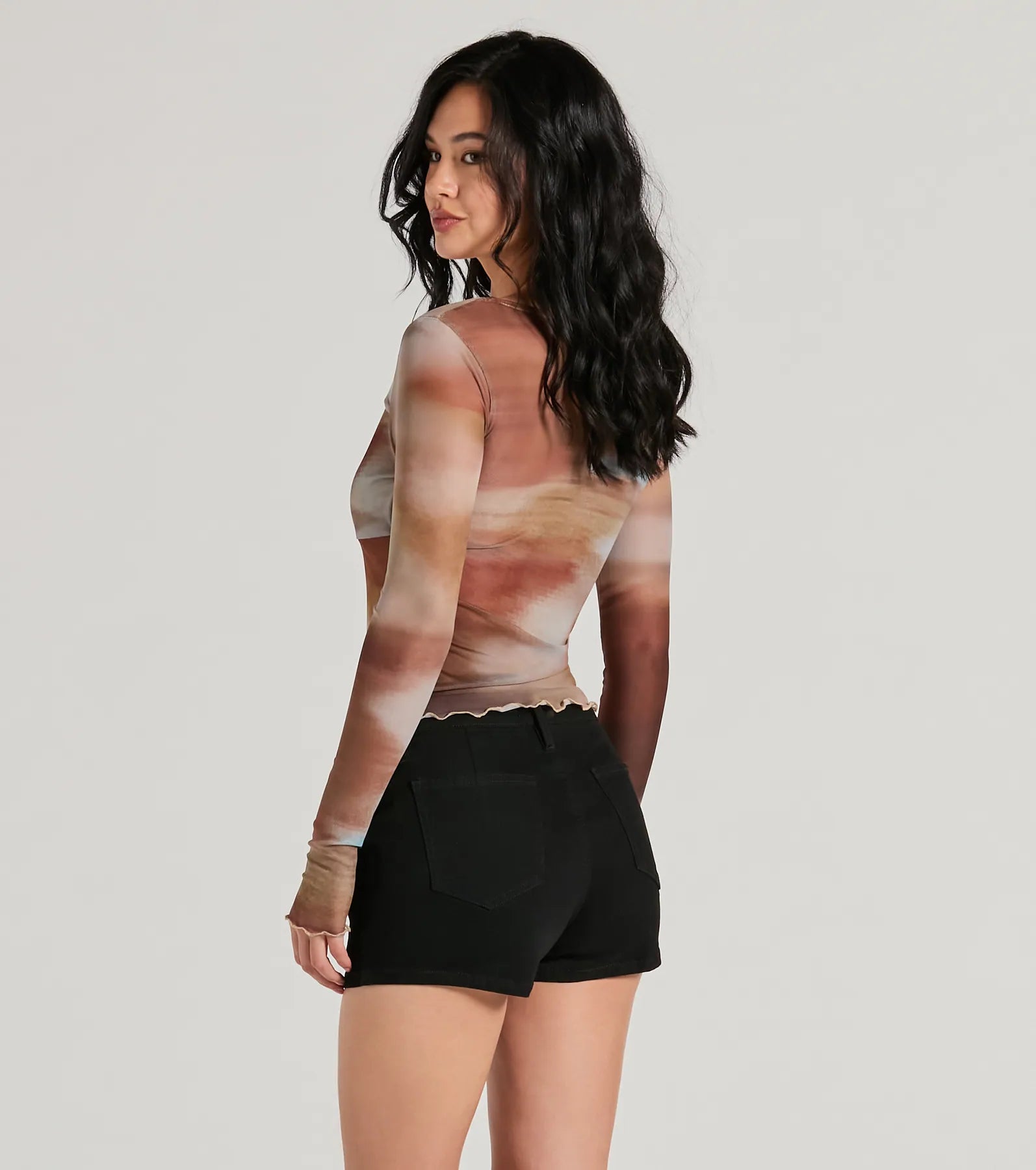 Dreamy Watercolor Mesh Tie-Front Top