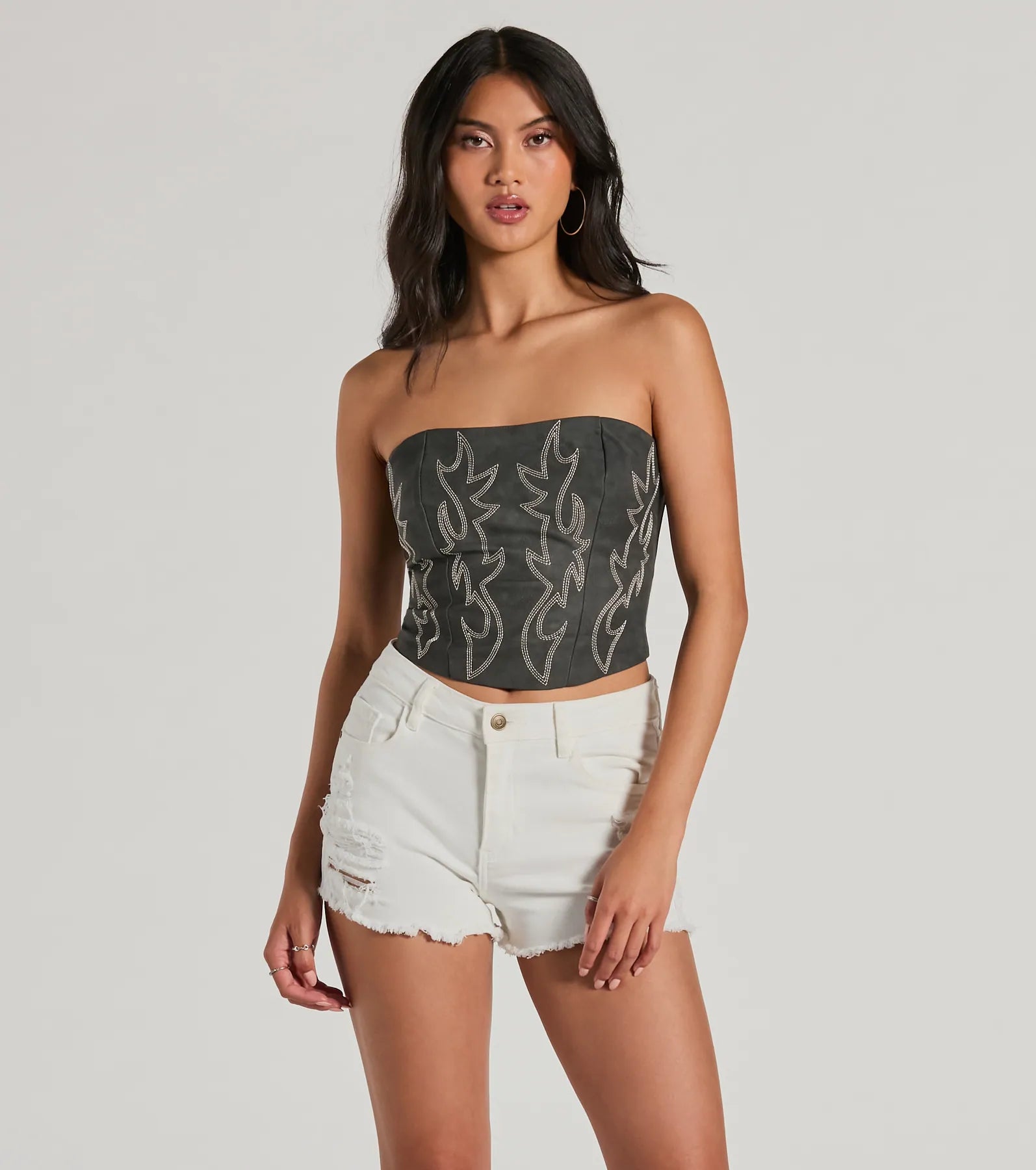 Western Babe Strapless Lace-Up Cowboy Corset Top