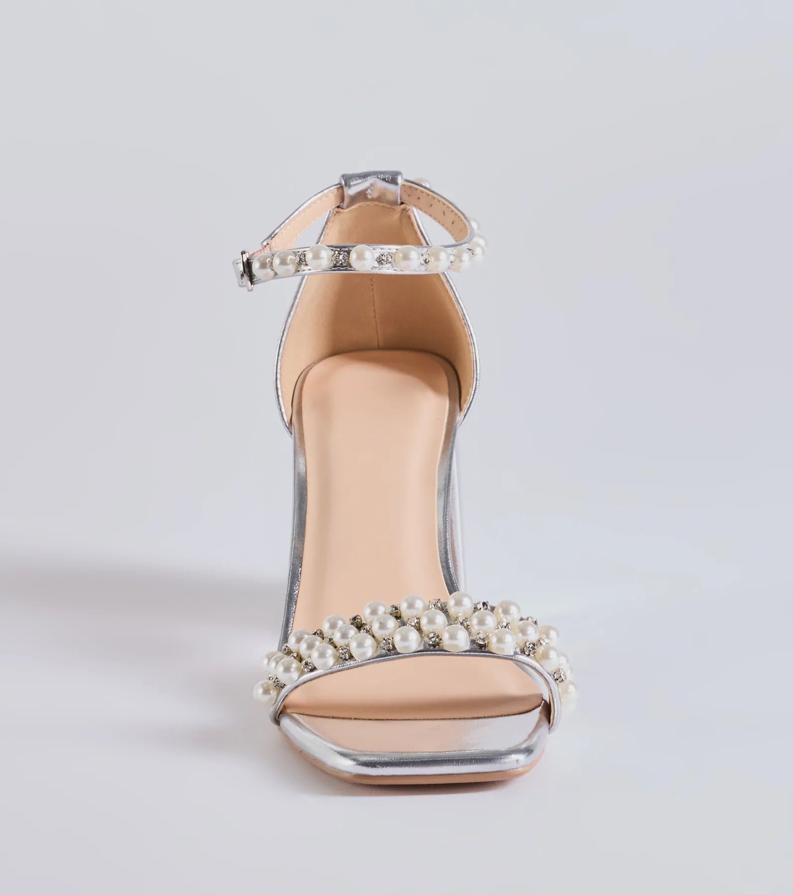 Gleaming Radiance Faux Pearl Metallic Block Heels