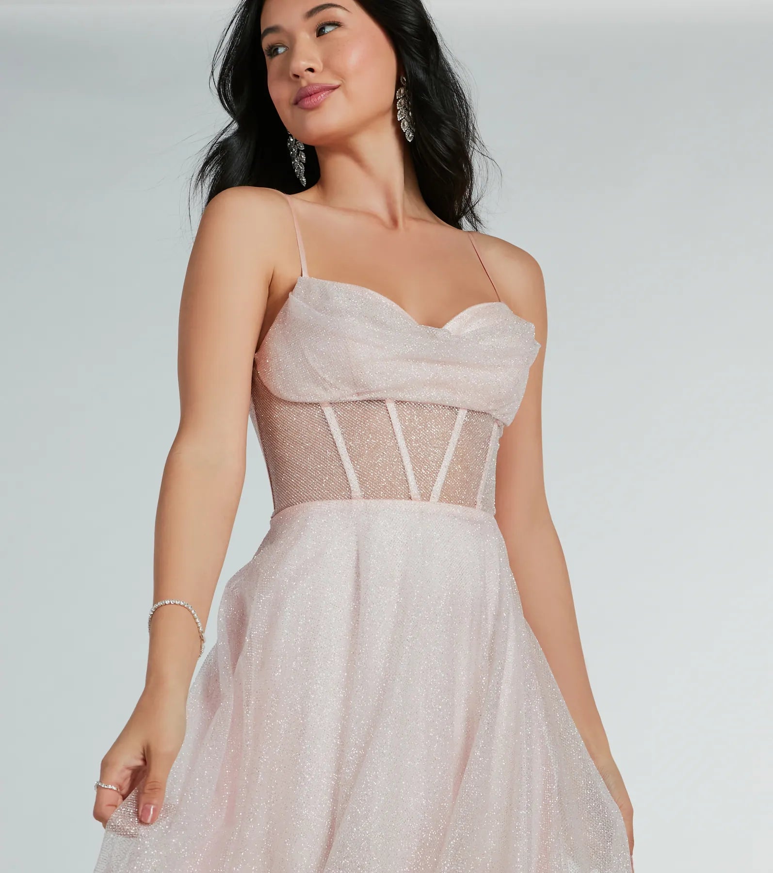 Ariel Corset Glitter Mesh A-Line Formal Dress