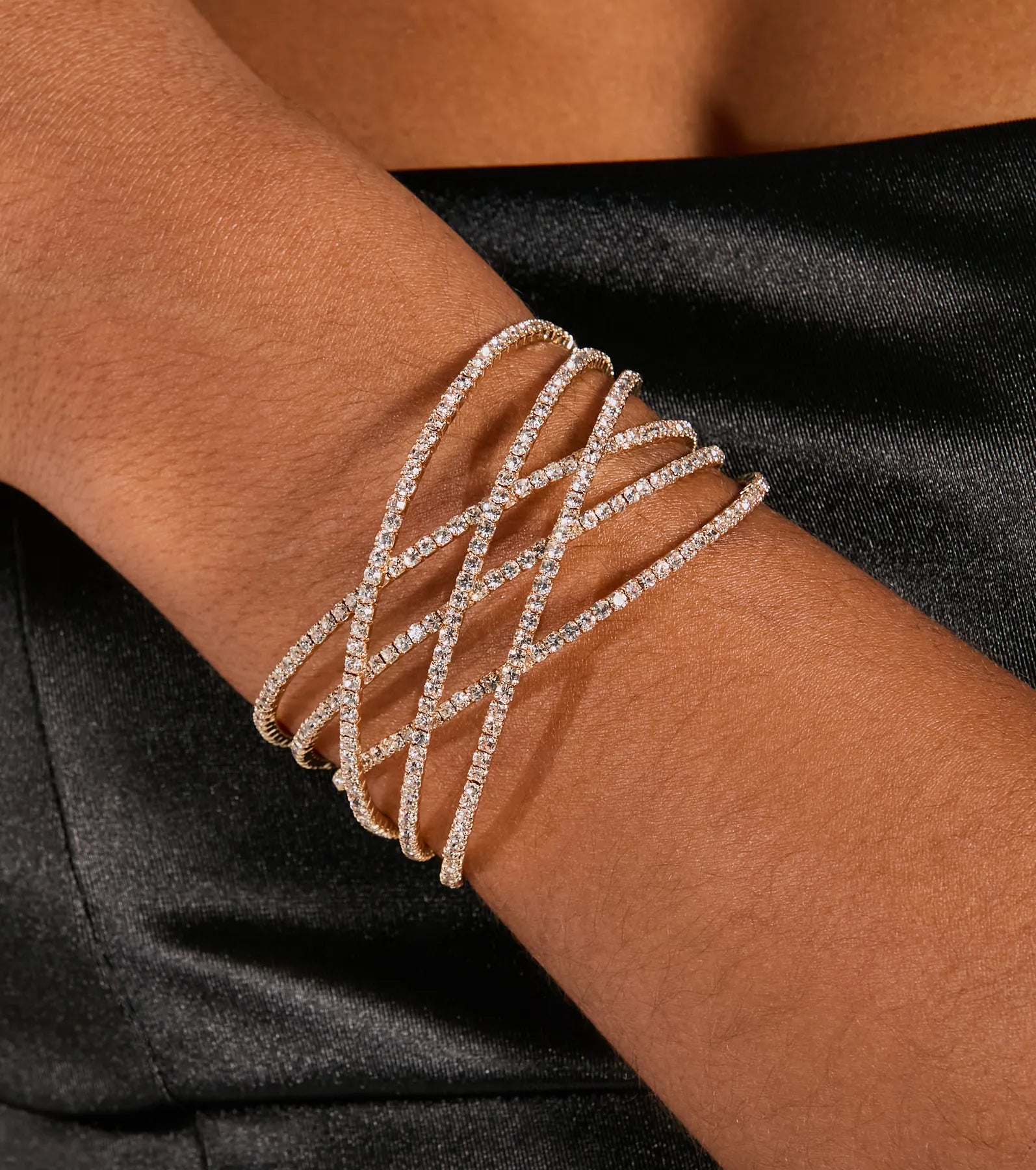 Inner Sparkle Rhinestone Memory Wire Cuff Bracelet