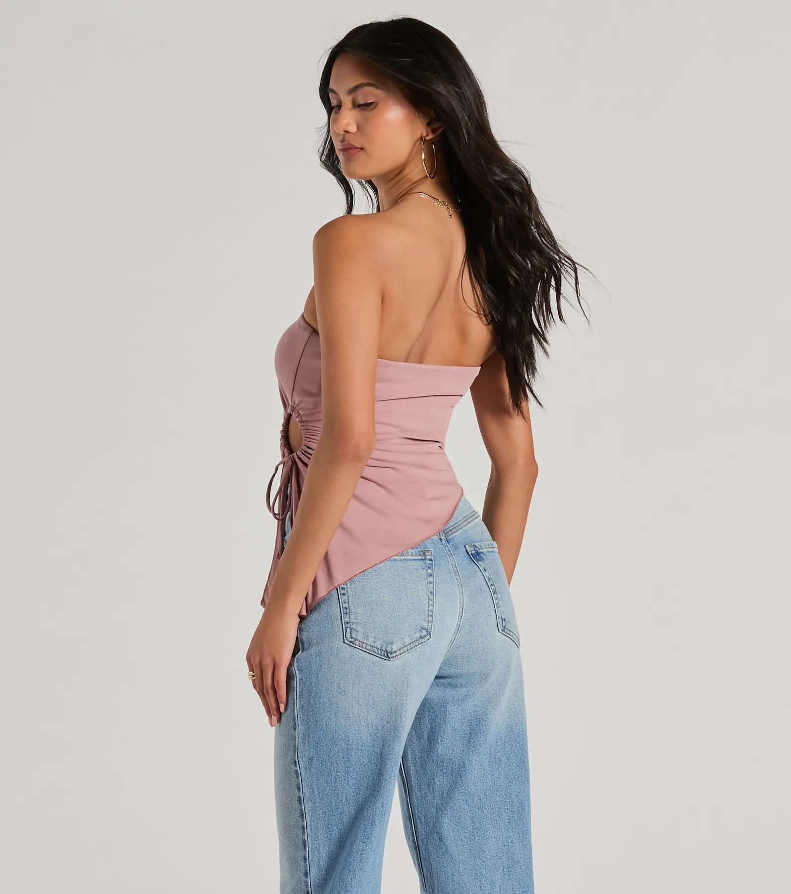 Unique Addition Strapless Cut Out Tube Crop Top