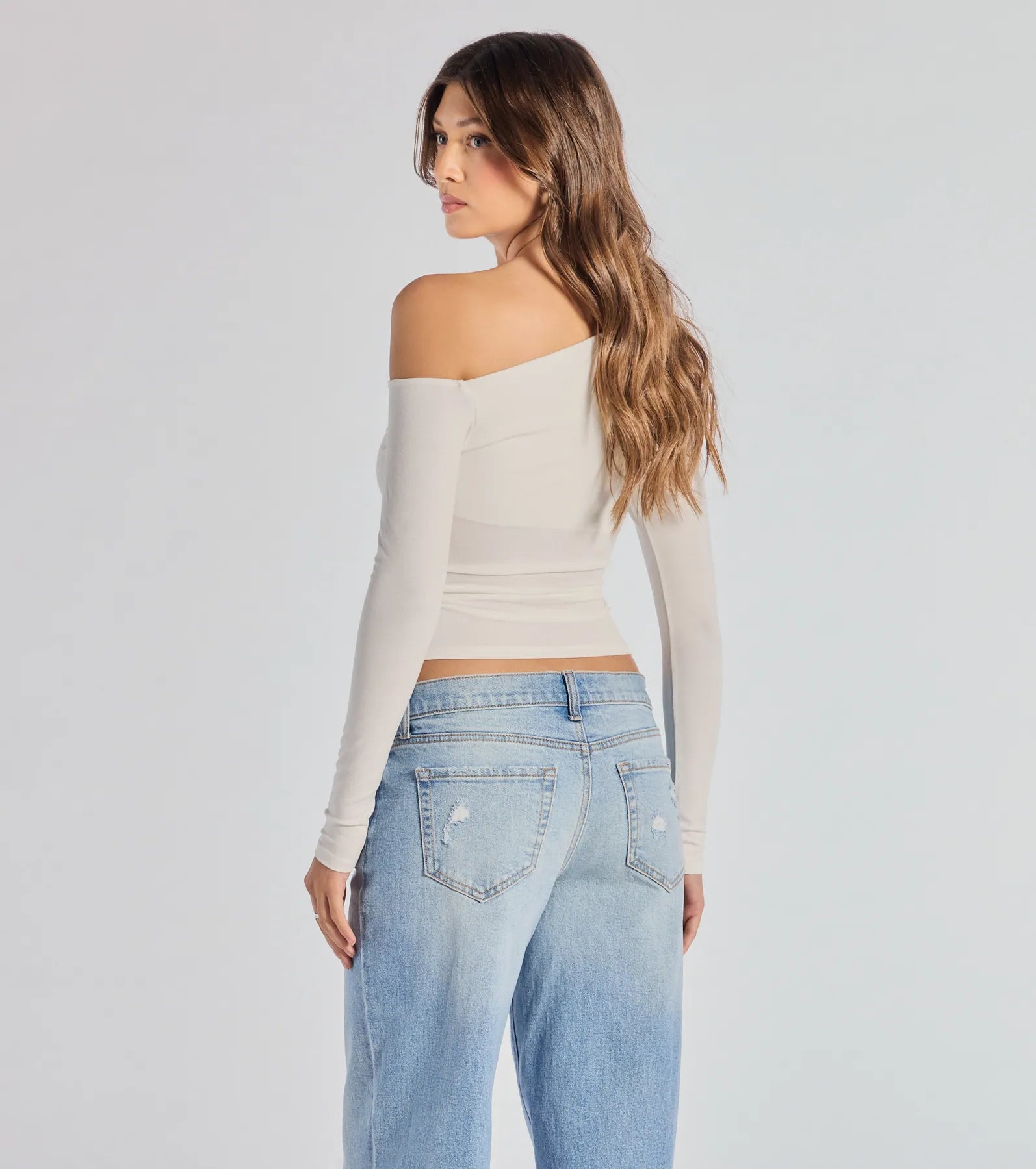 Chic Factor Asymmetrical Long Sleeve Crop Top