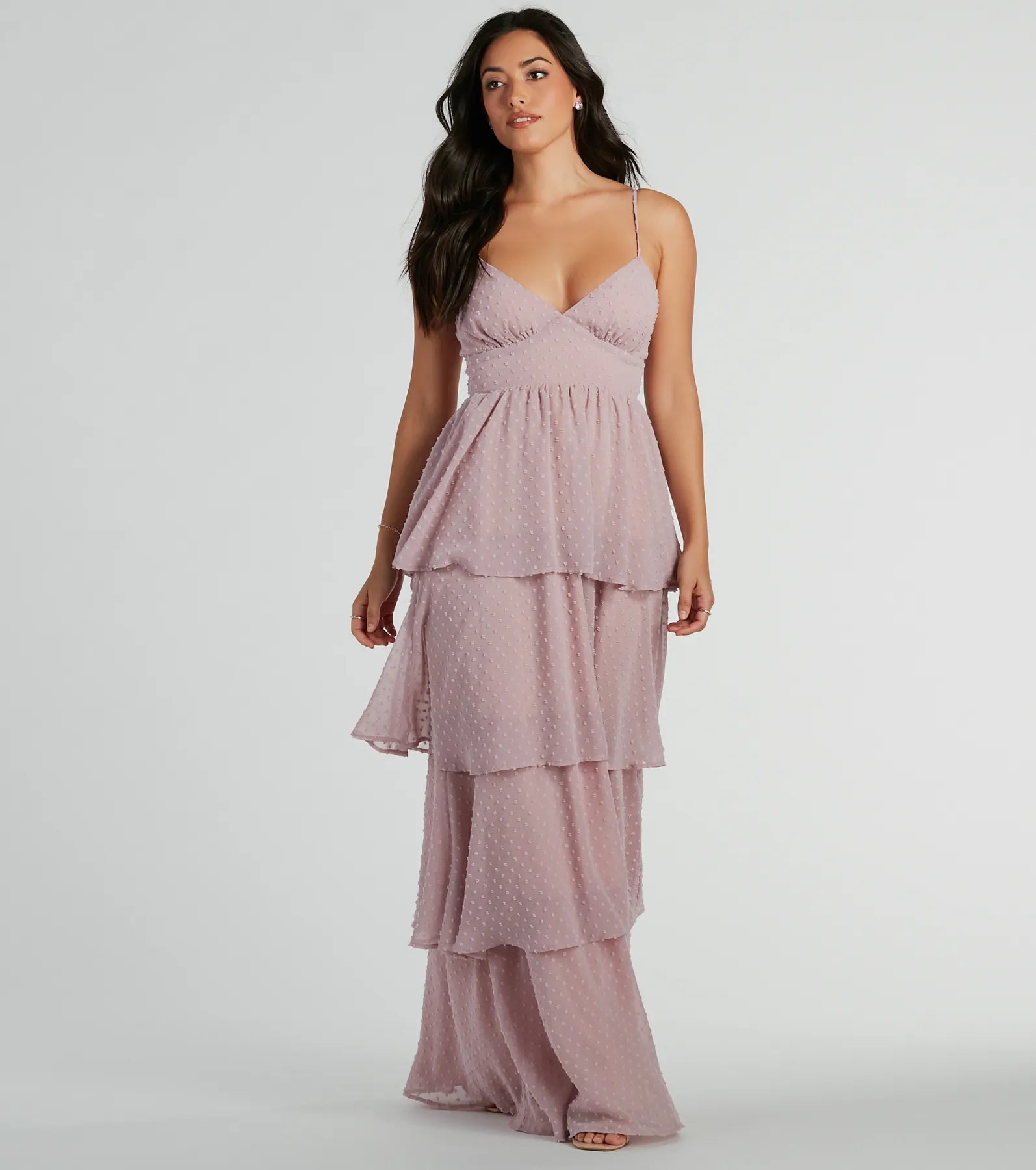 Kasey V-Neck Ruffled A-Line Chiffon Formal Dress