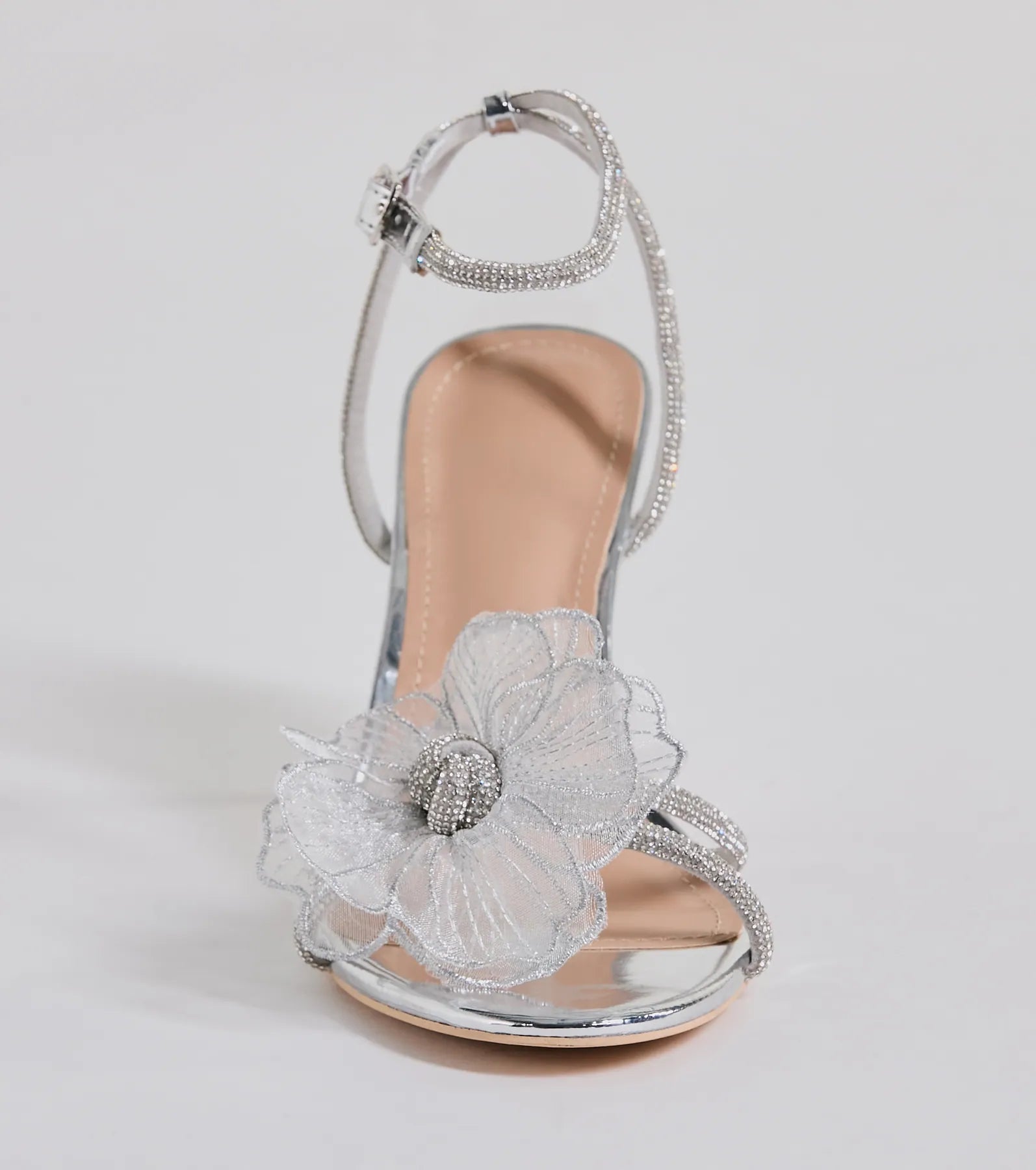 Glam Enchantment Organza Flower Metallic Heels