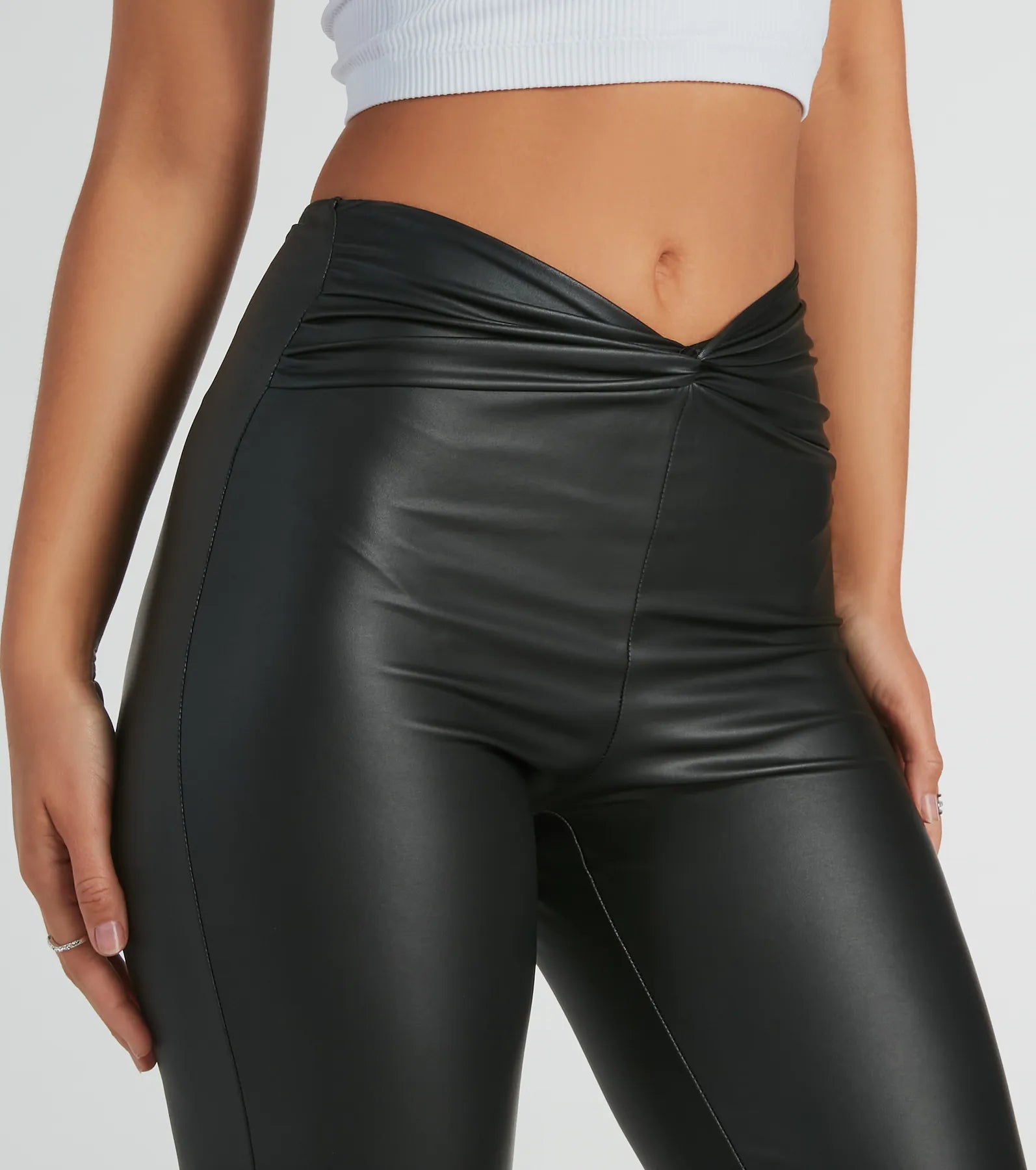 Fierce Edge Mid-Rise Flare Faux Leather Pants