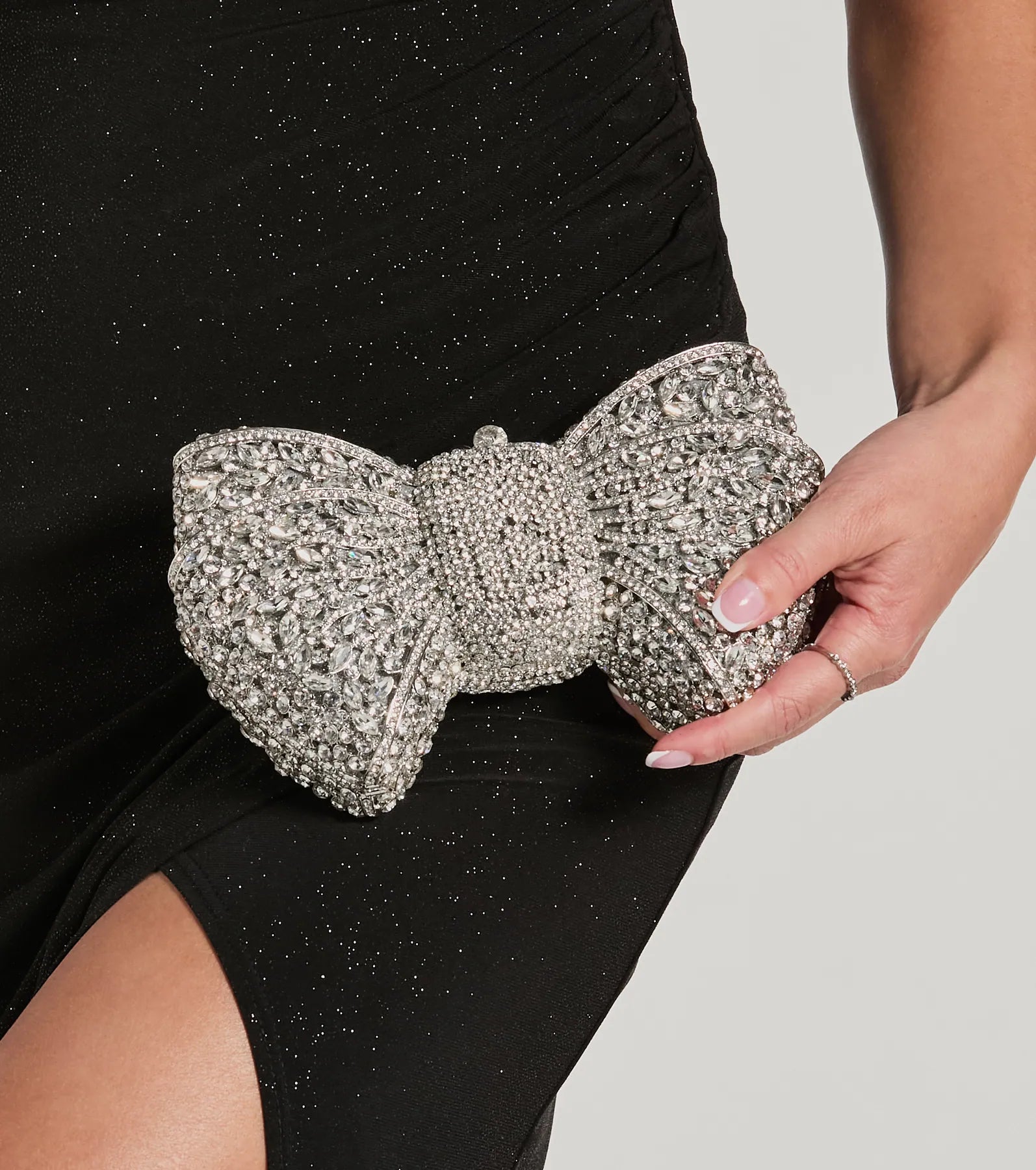 Looks So Divine Rhinestone Bow Minaudiere Clutch