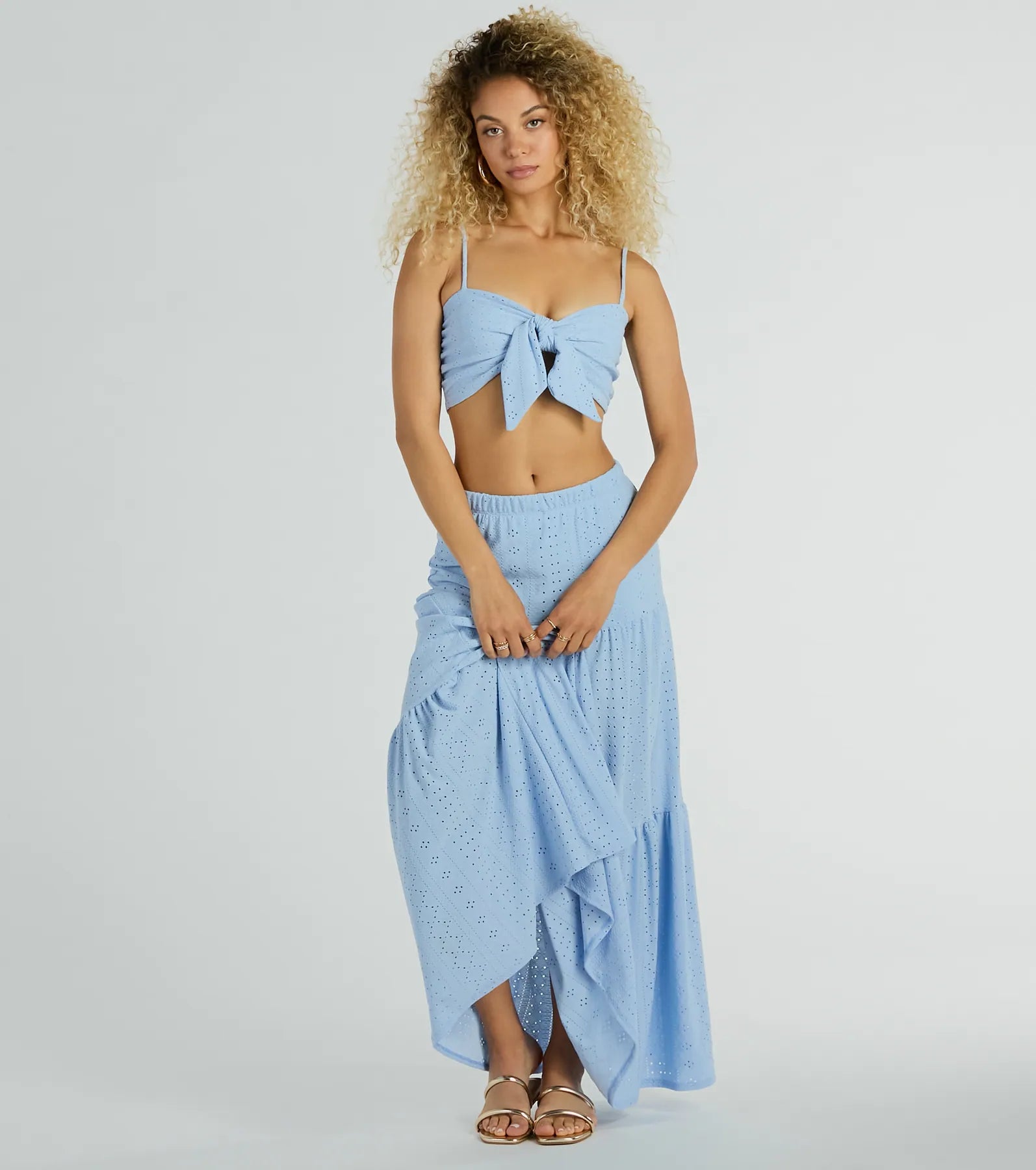 Spring Breeze Sweetheart Tie Eyelet Crop Top