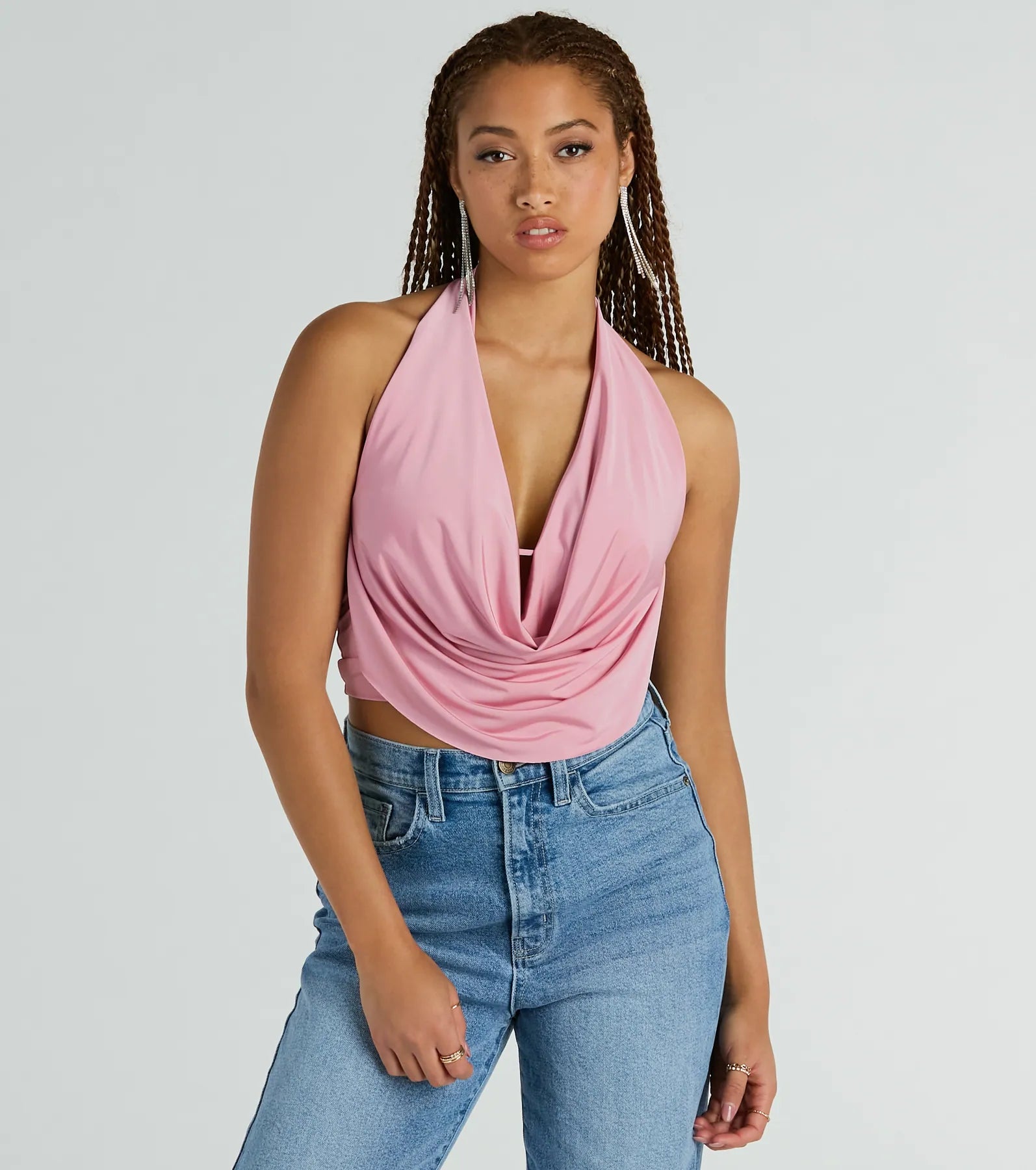 Take The Plunge Sleeveless Halter Crop Top