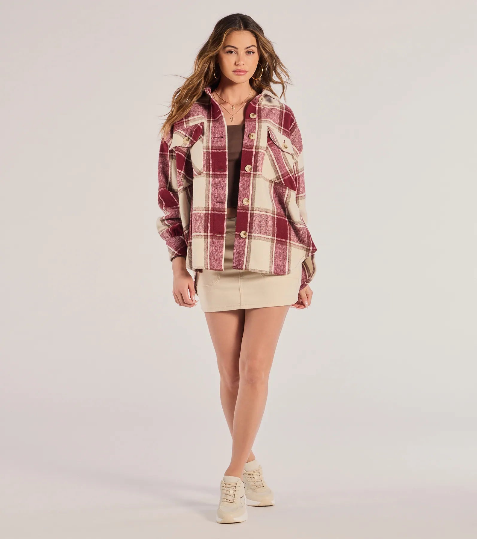 Comfy Cozy Vibes Plaid Woven Oversized Shacket