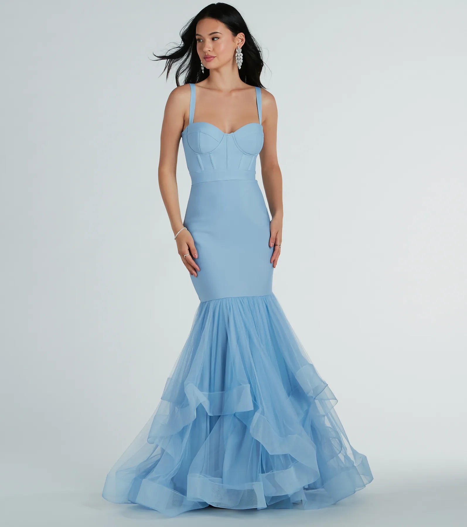 Giana Tiered Ruffled Tulle Corset Mermaid Gown