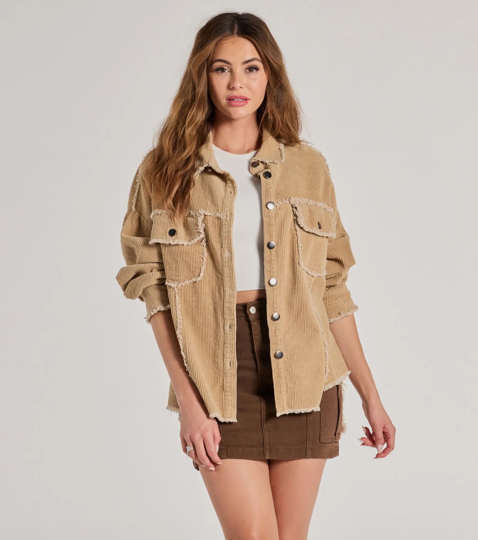 Chic Staple Long Sleeve Corduroy Shacket