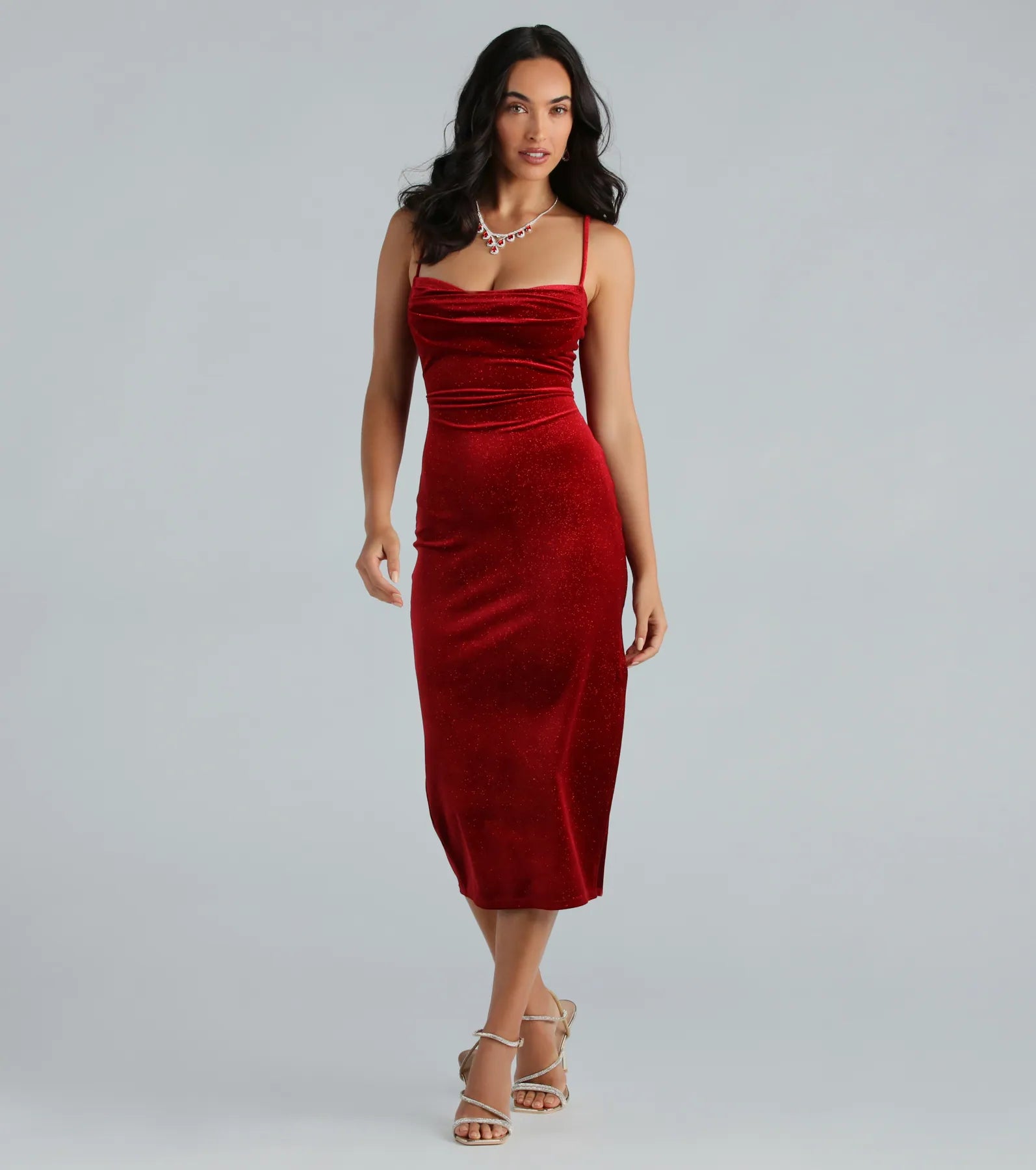 Christina Glitter Velvet Formal Midi Dress