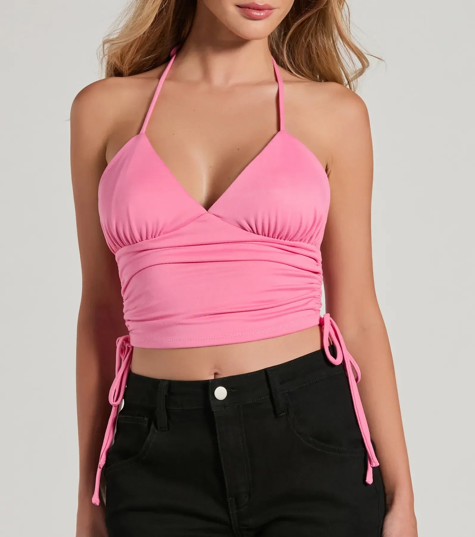 Have It All V-Neck Halter Crop Top