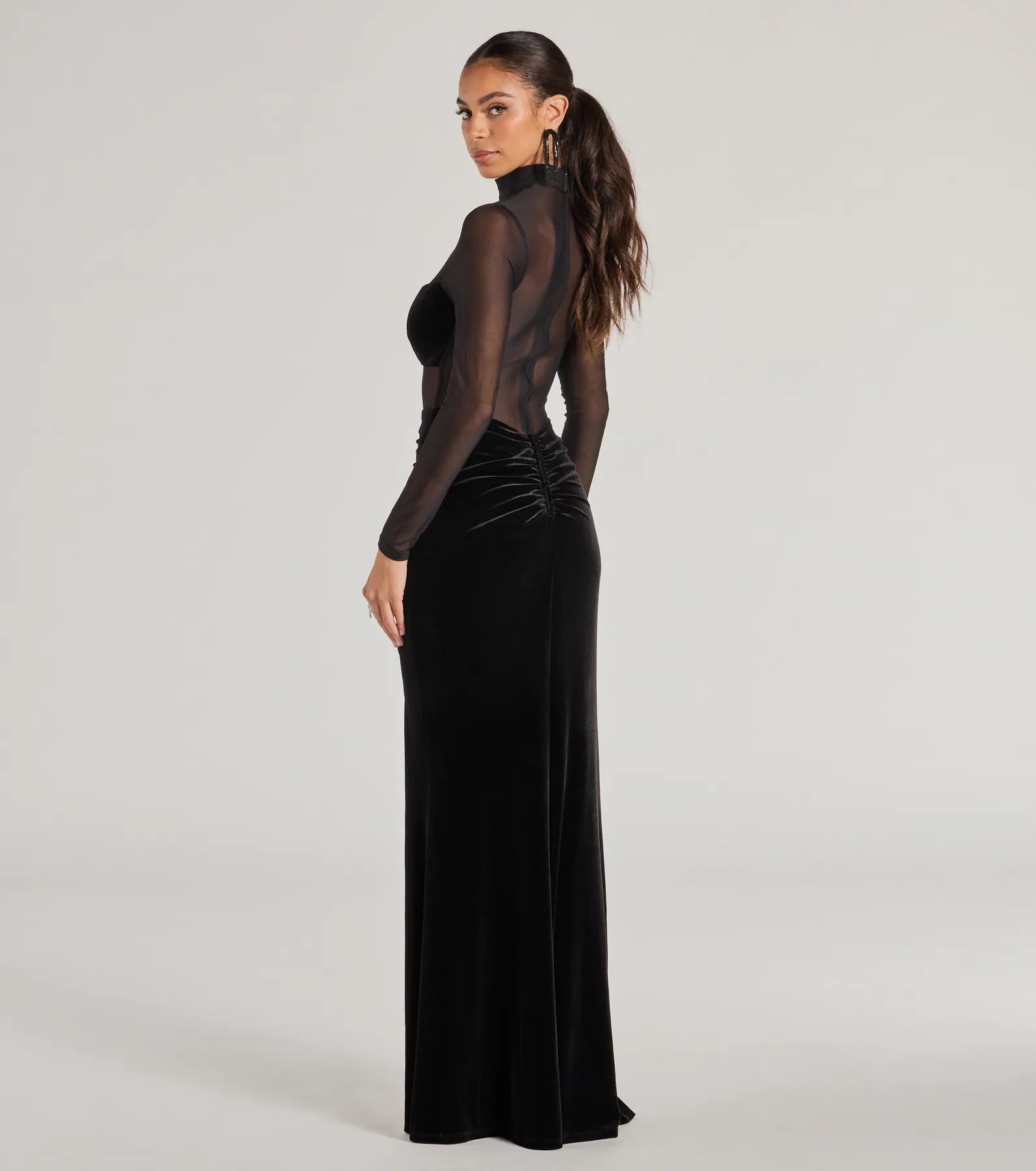 Seraphina Velvet And Mesh Long Sleeve Mermaid Dress