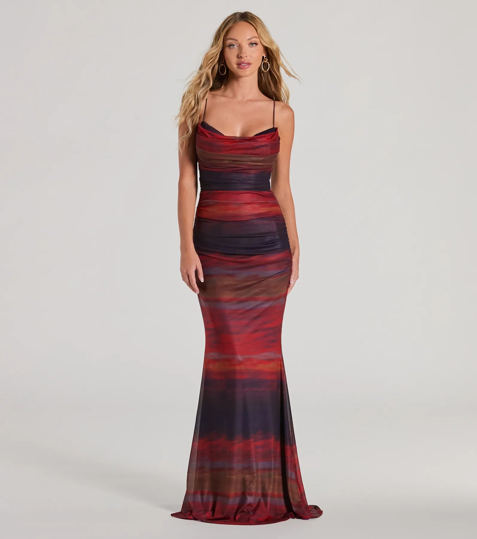 Liv Cowl Neck Abstract Mermaid Formal Dress