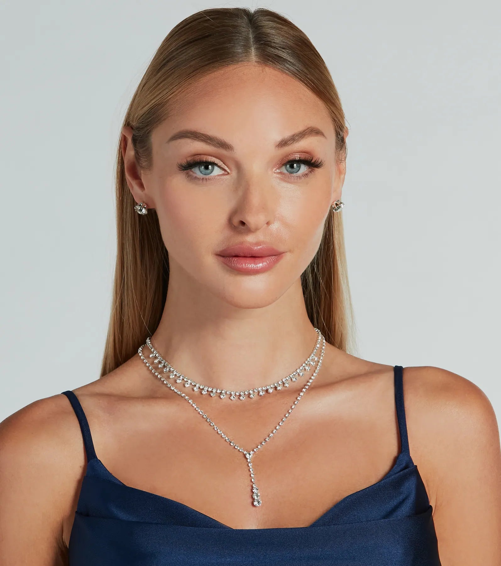 Glam Shine Rhinestone Lariat Necklace And Earrings Set