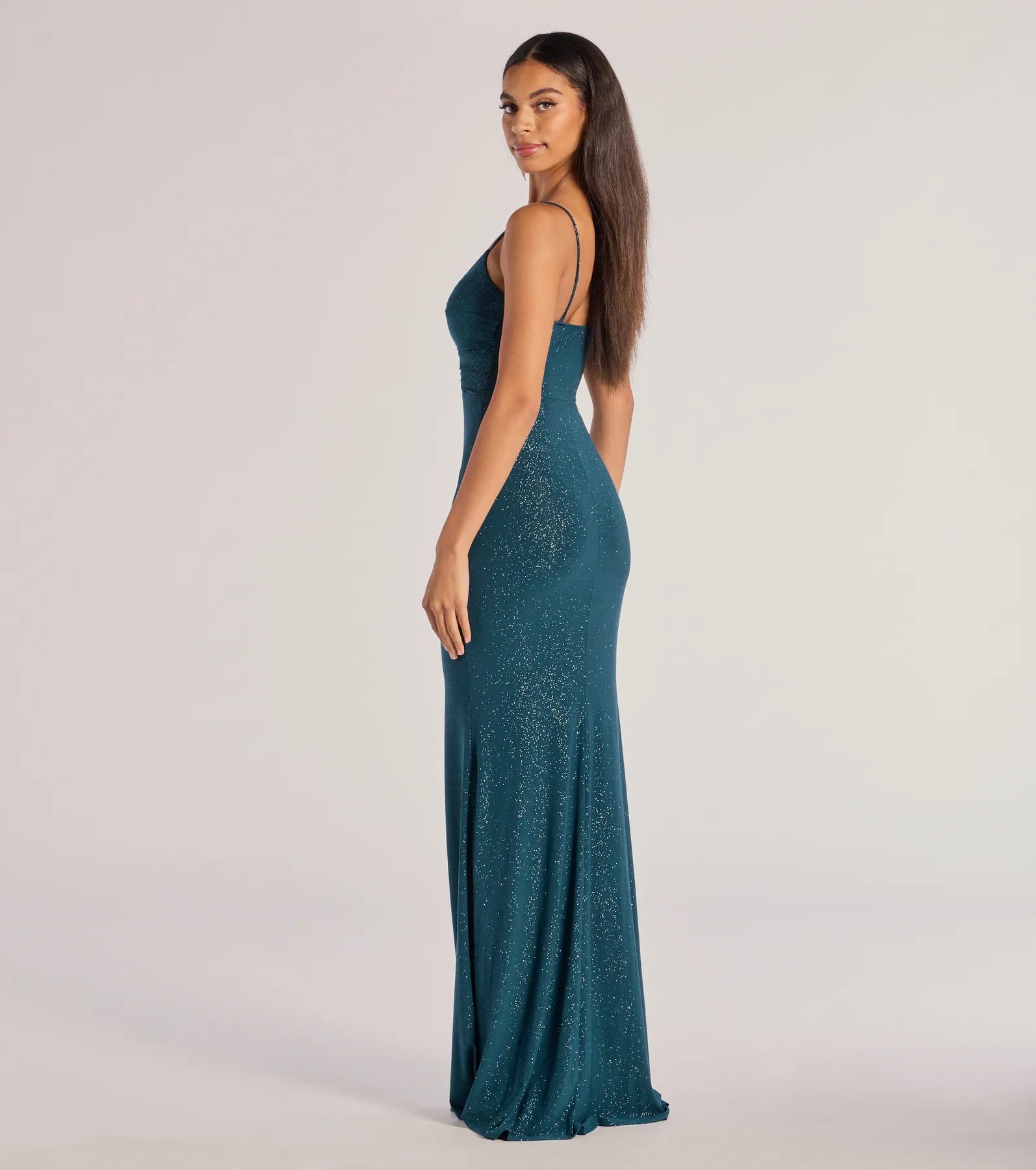 Della Glitter Knit Twist-Front Cutout Mermaid Dress