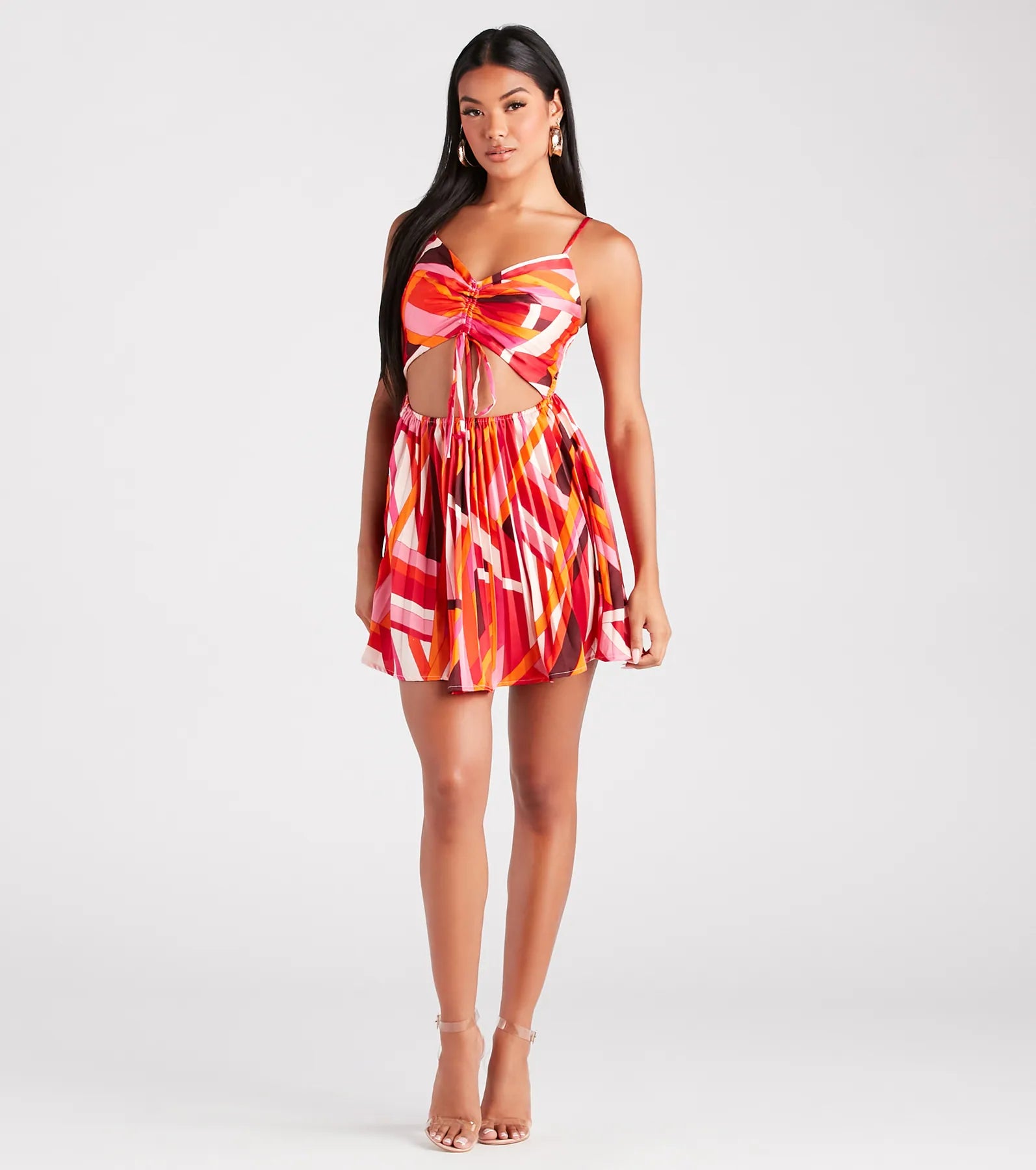 Playful Prints Satin Pleated Skater Dress