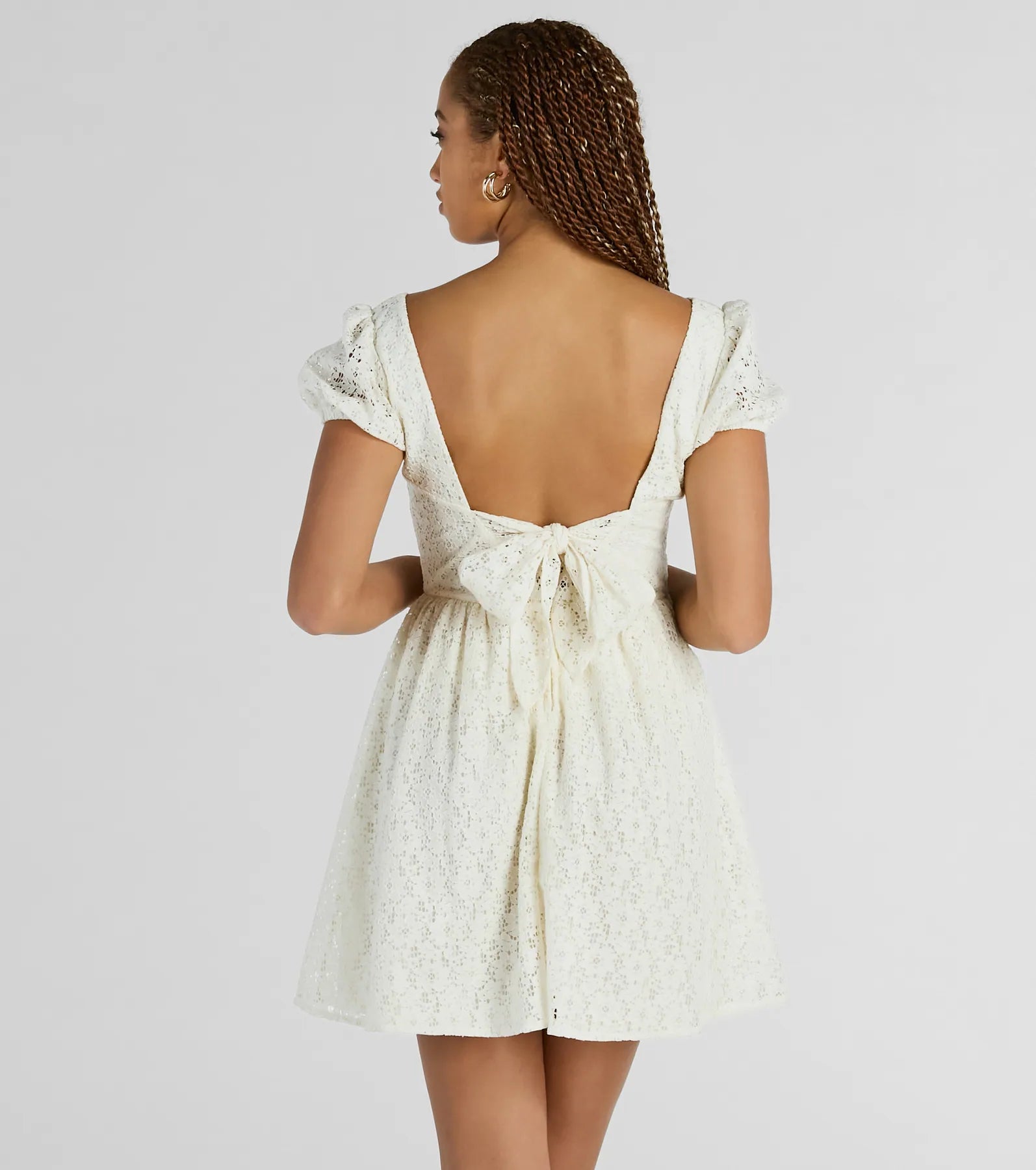 Perfectly Stunning Bow Eyelet Lace Skater Dress