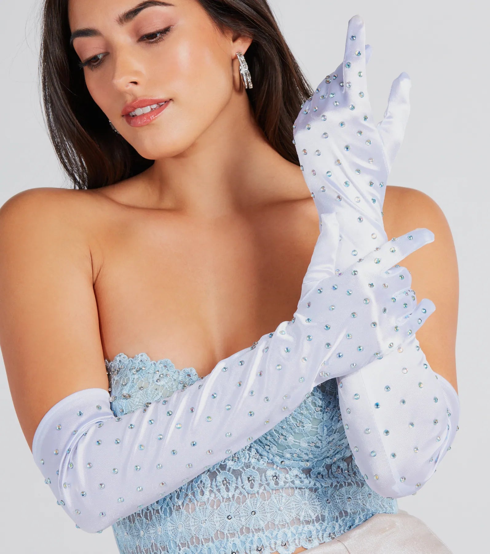 Glamorous Affair Satin Rhinestone Gloves