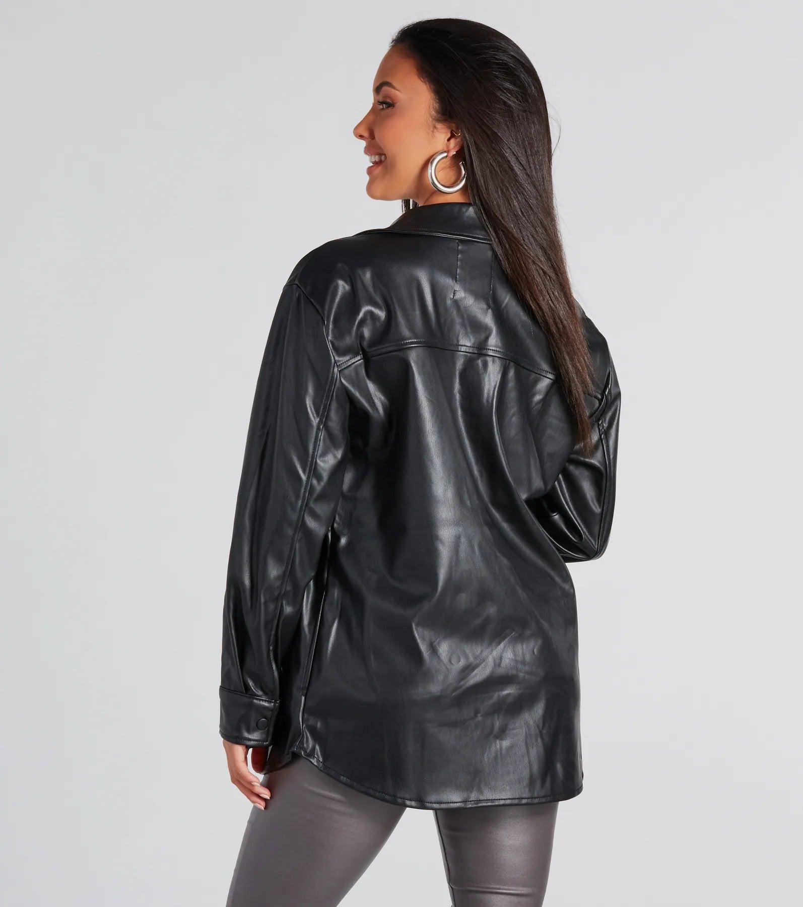 Cool-Girl Moment Long Faux Leather Shacket