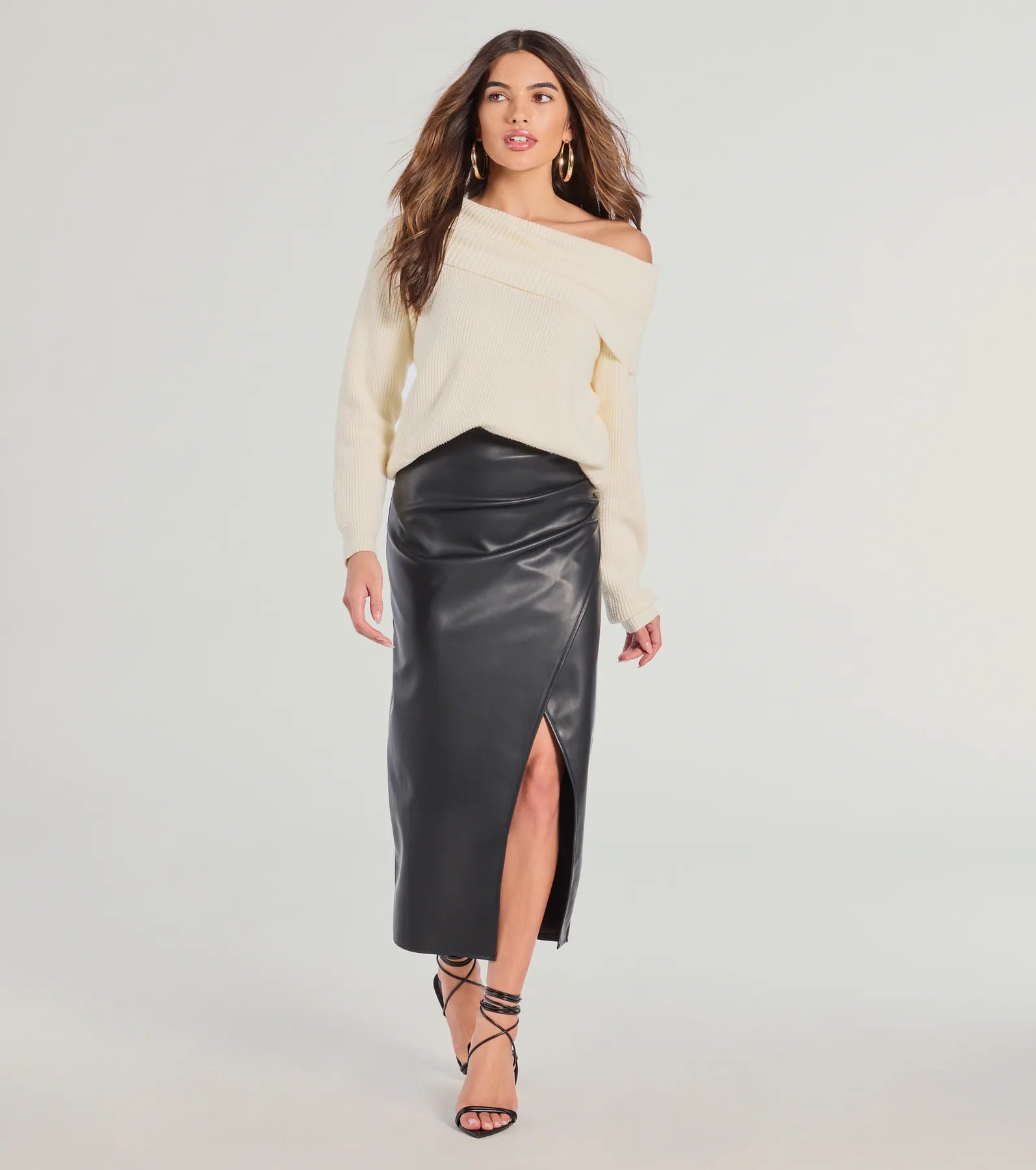 Sleek Ambition Faux Leather Wrap Midi Skirt