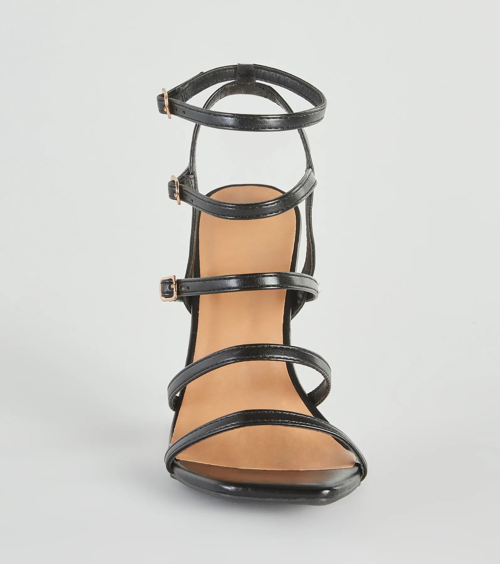 Oo La La Faux Leather Caged Stiletto Heels