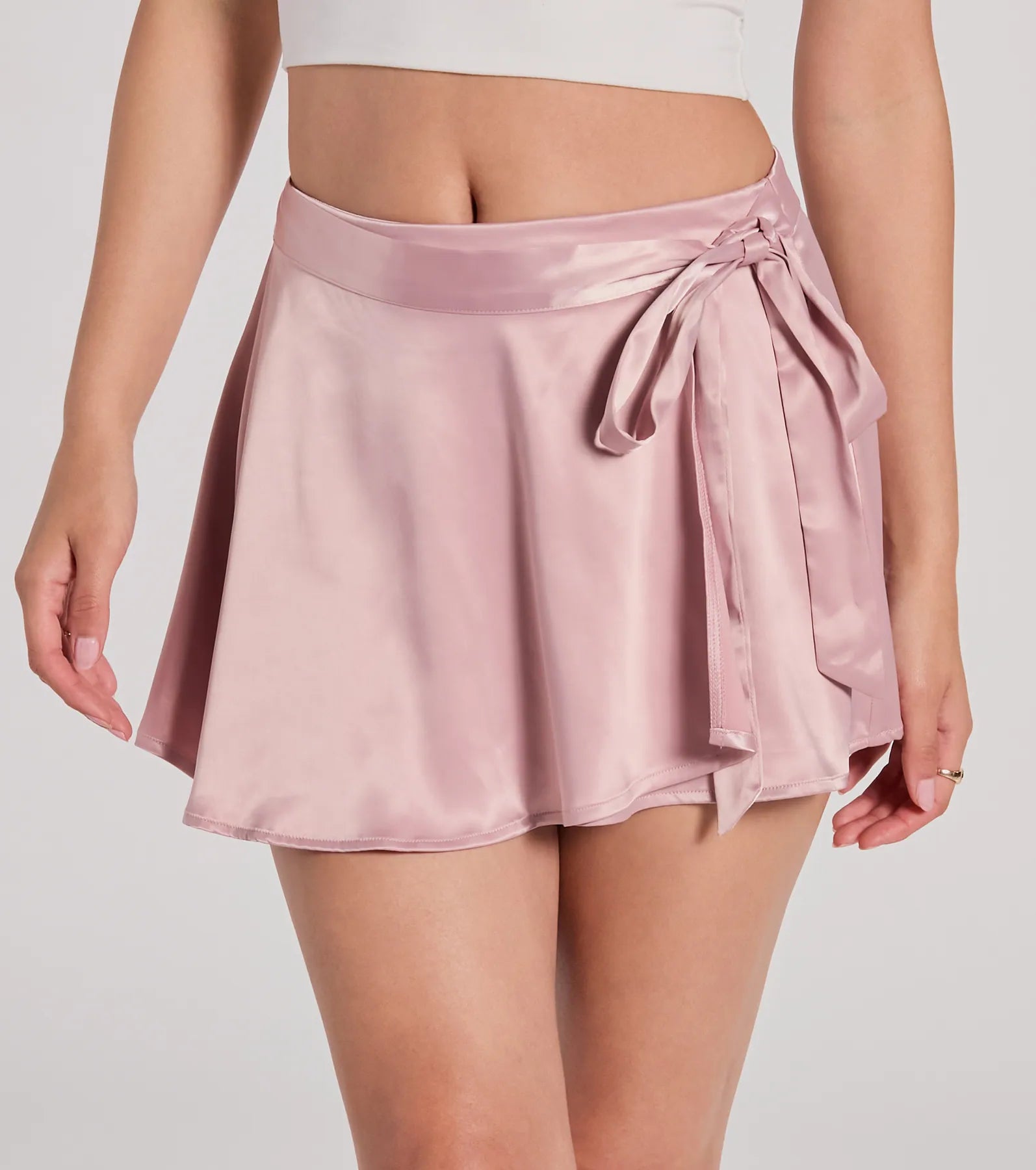 Releve Cutie Faux Wrap Satin Skater Skirt