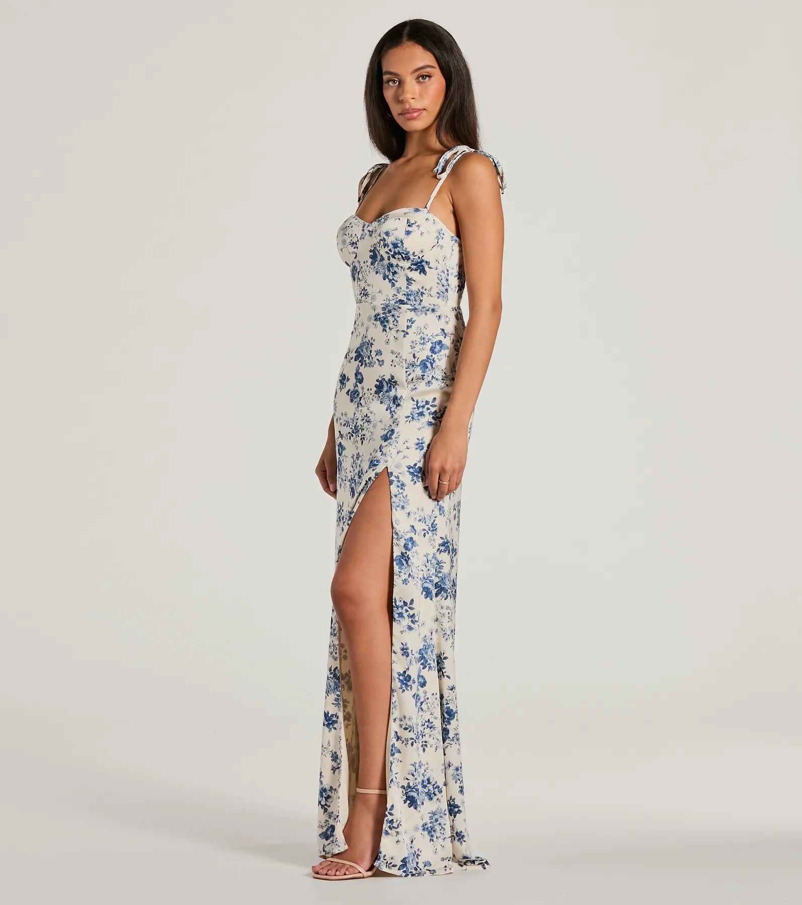 Amalia High Slit Floral Satin Mermaid Dress