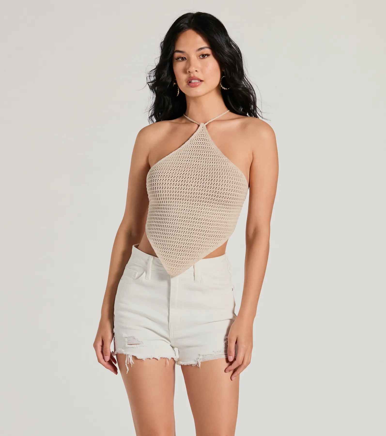 Boho Style Crochet Hanky Hem Halter Top