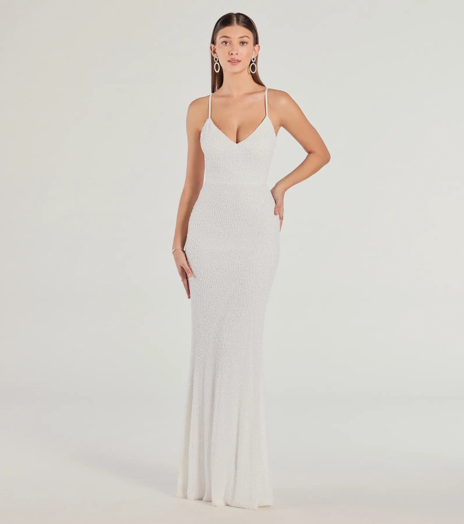 Rani Sleeveless Strappy Open-Back Beaded Mermaid Dress