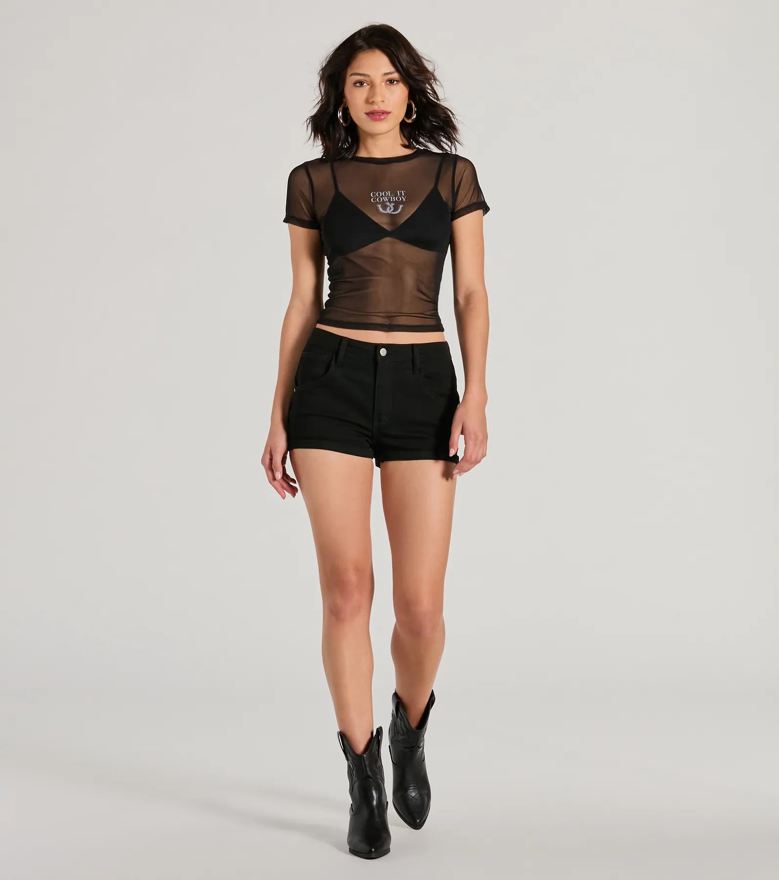 Cool It Cowboy Sheer Mesh Graphic Top