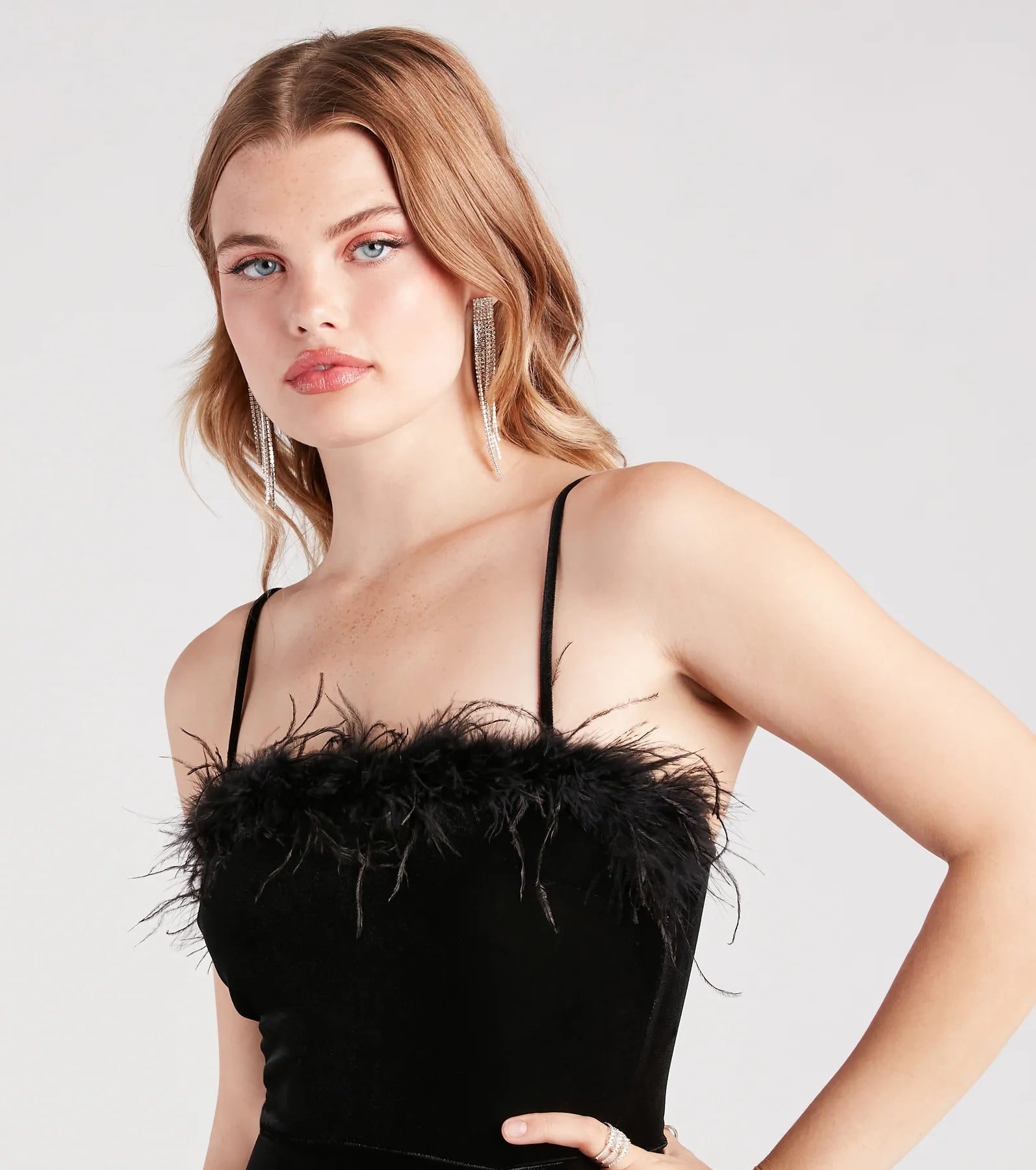 Irresistible Charm Velvet Marabou Mini Dress