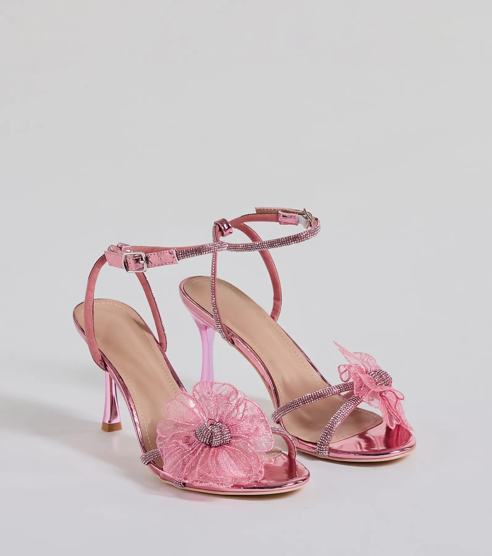 Glam Enchantment Organza Flower Metallic Heels