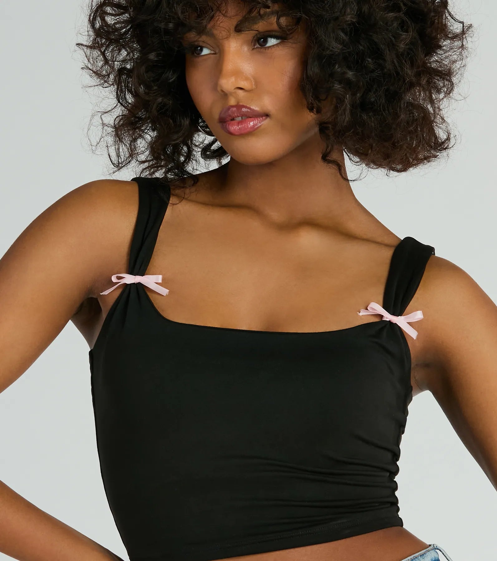 Adorable Icon Scoop Neck Bow Crop Top