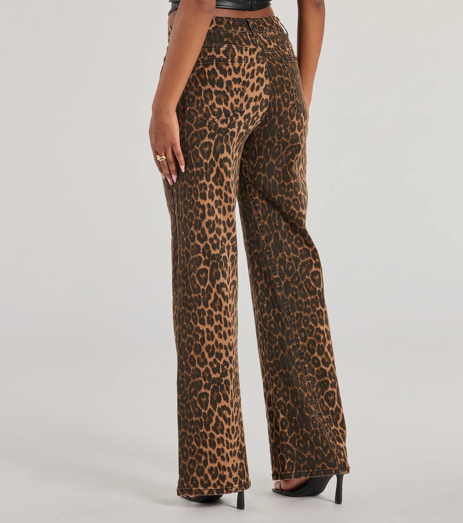 Fierce Aura Wide-Leg Leopard Print Denim Jeans