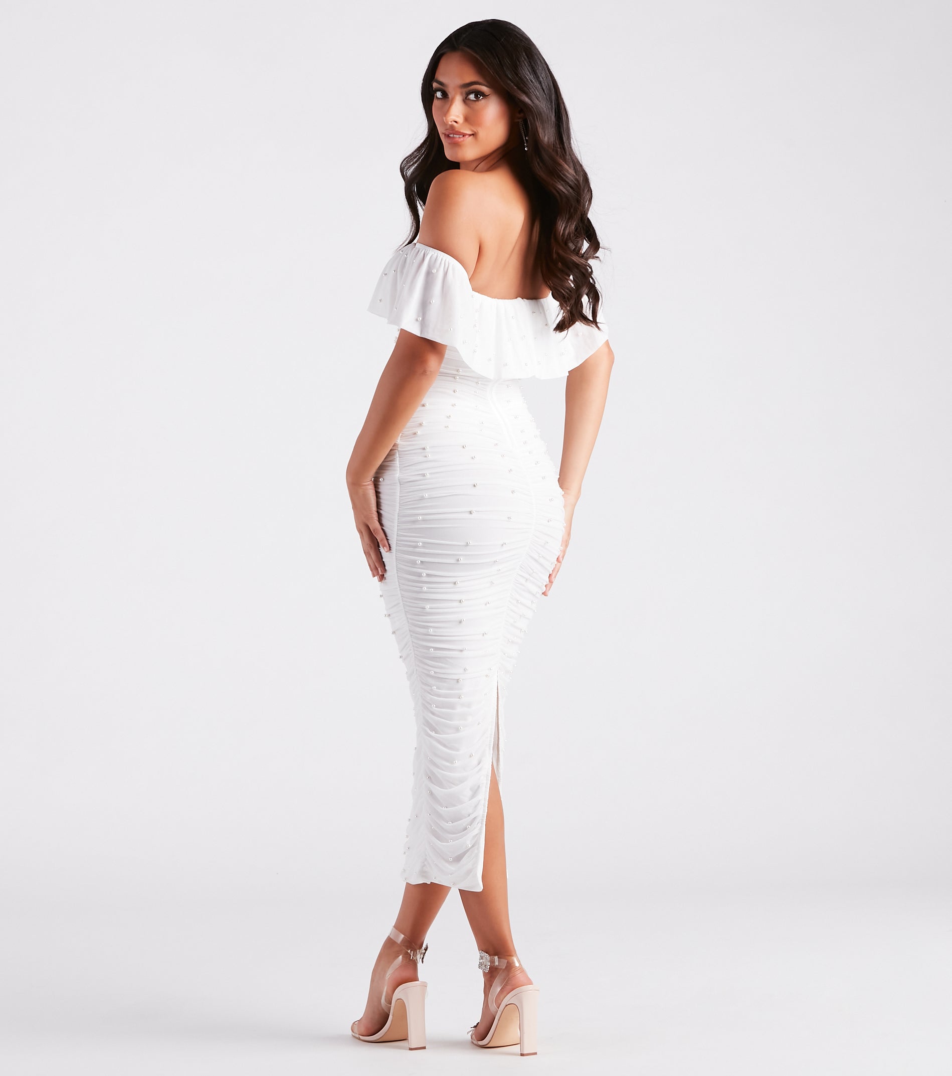 Julia Formal Faux Pearl Off-The-Shoulder Dress