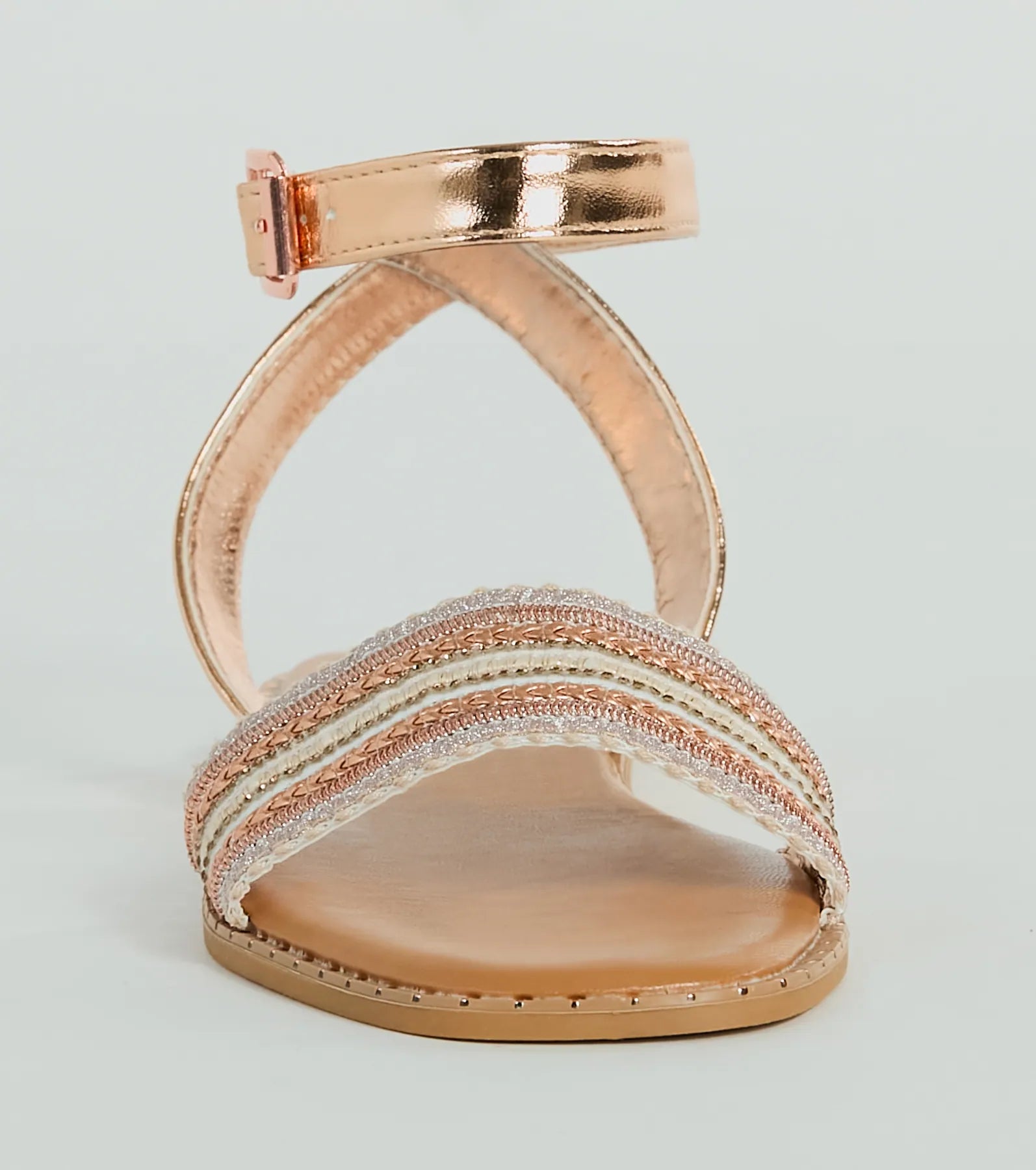 Sun-Soaked Adventure Woven Metallic Flat Sandals