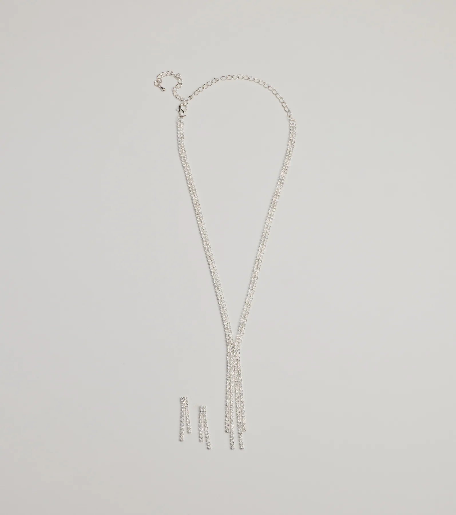 Glitzy Rhinestone Lariat Necklace And Earring Set