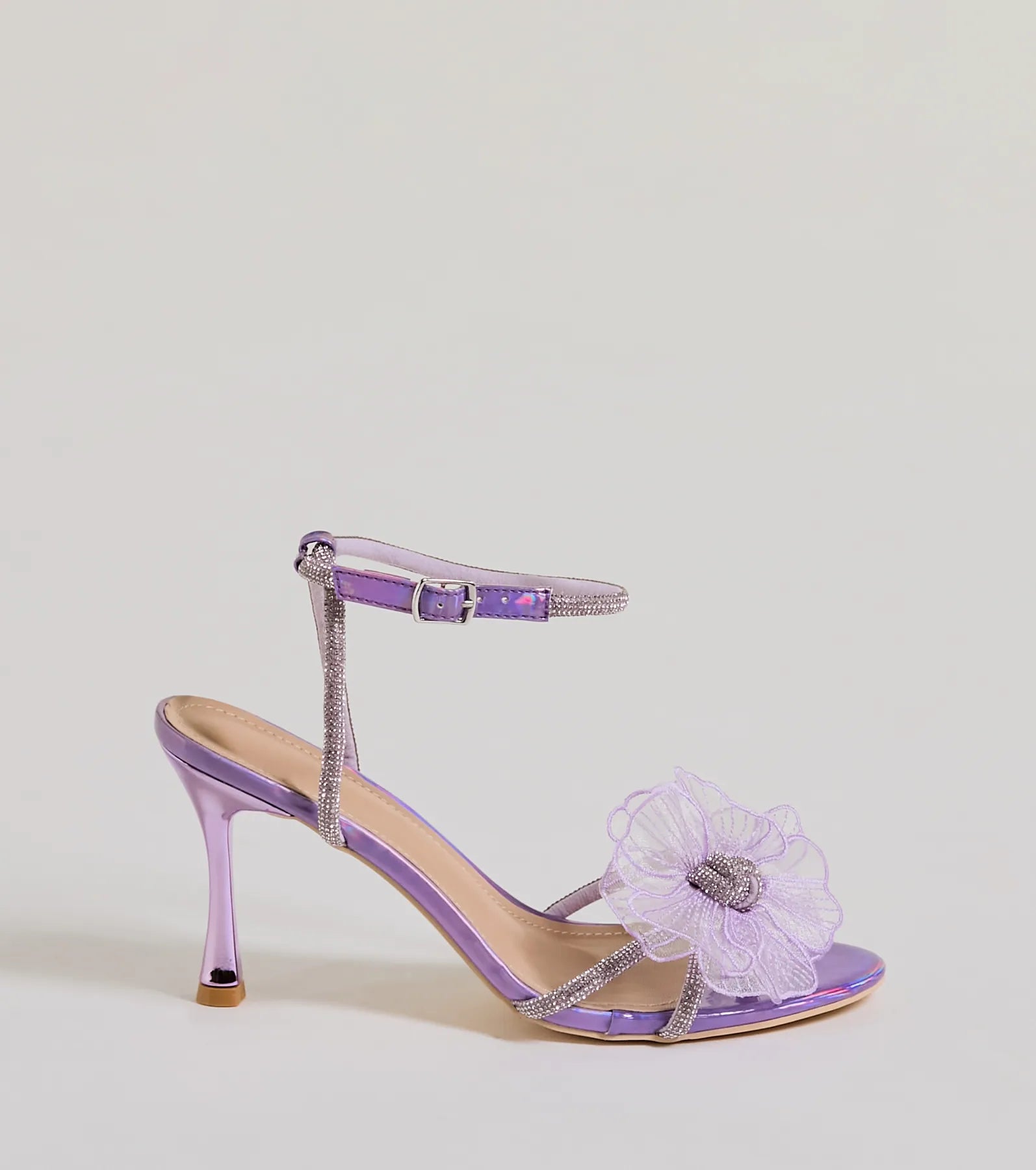 Glam Enchantment Organza Flower Metallic Heels