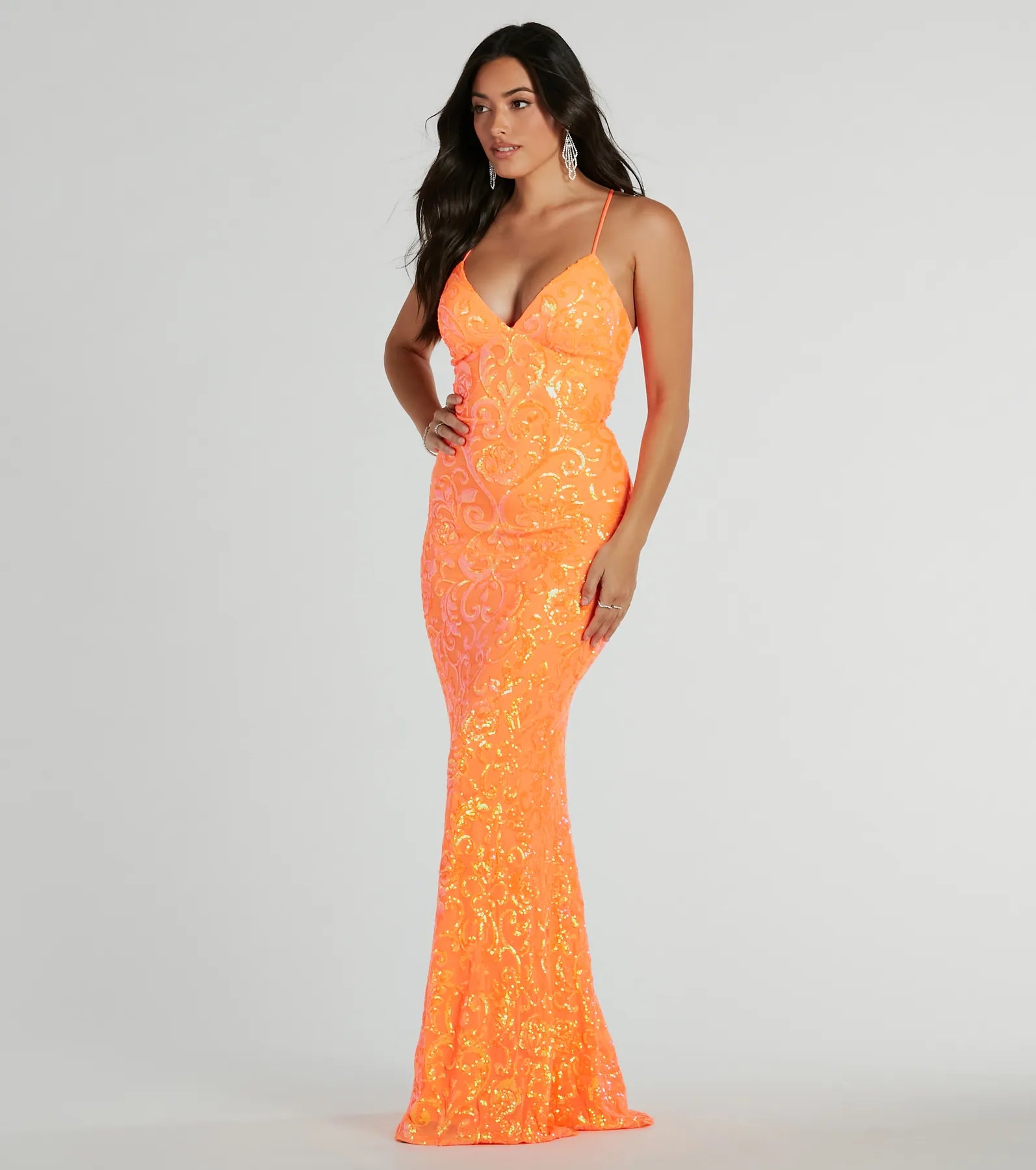 Cynthia Lace Up Mermaid Sequin Formal Dress