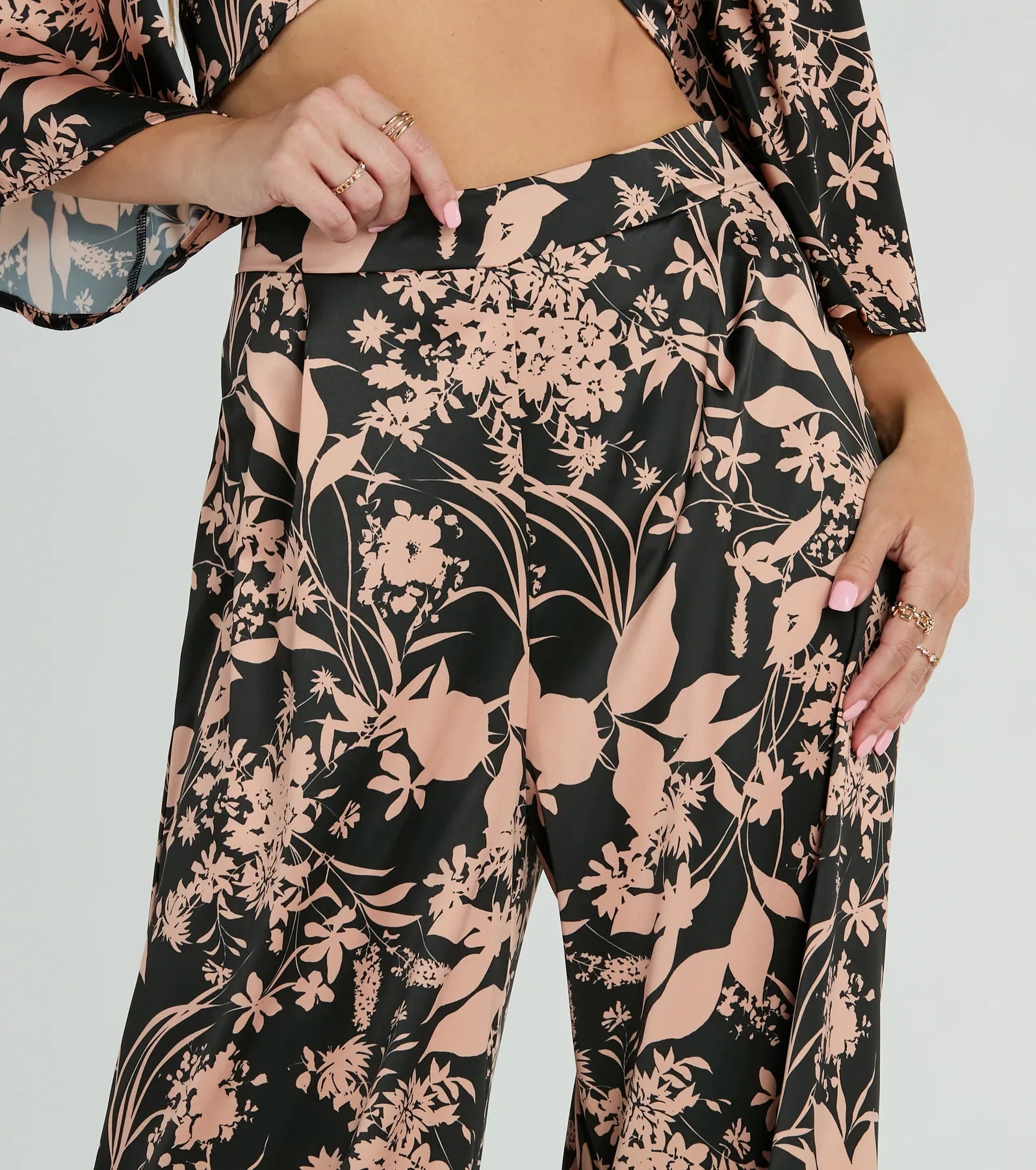 Flawless Floral High Rise Wide-Leg Satin Pants