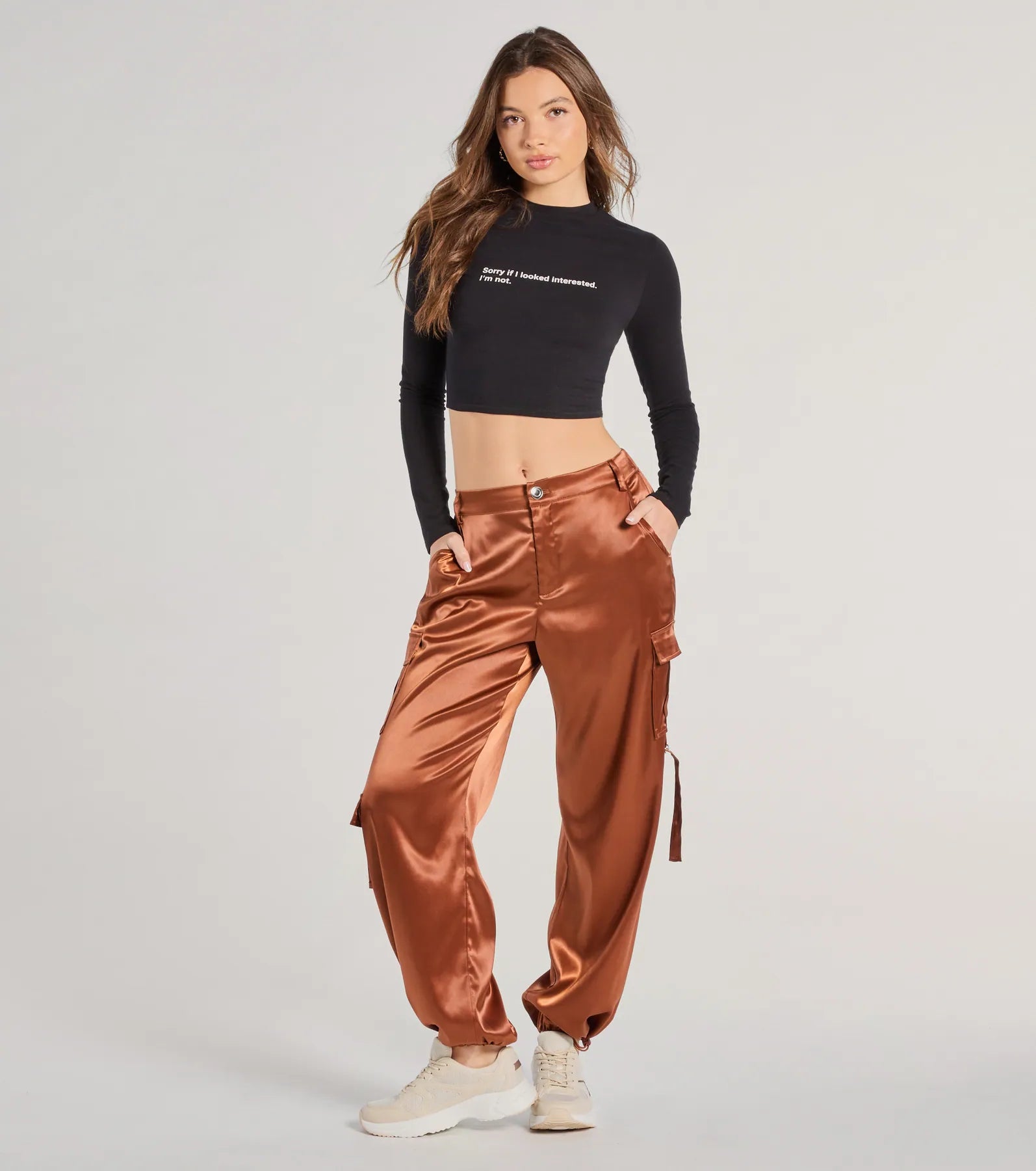 Sleek Sensation Satin High-Rise Cargo Joggers