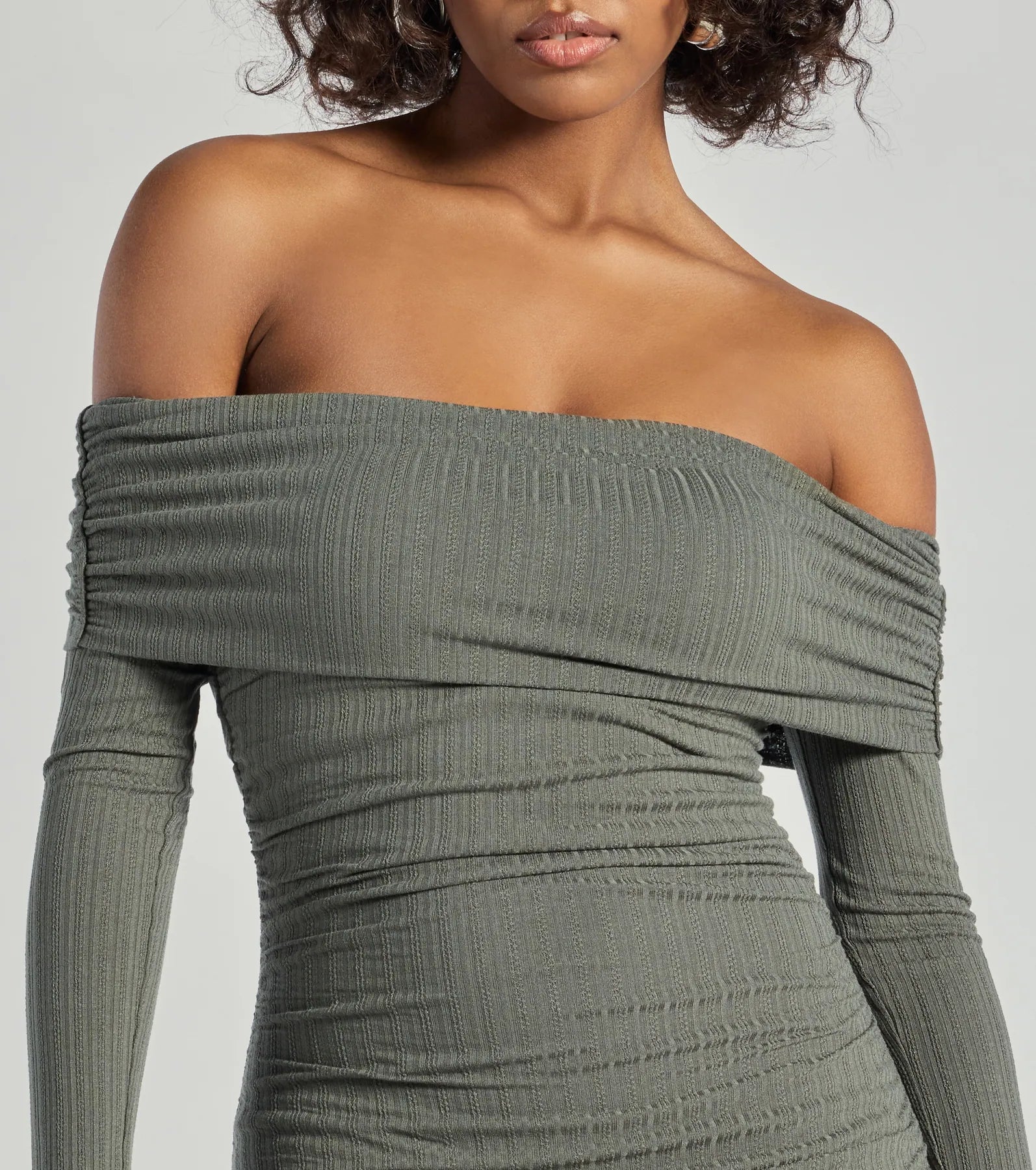 Flawless Style Knit Off-The-Shoulder Long Sleeve Mini Dress